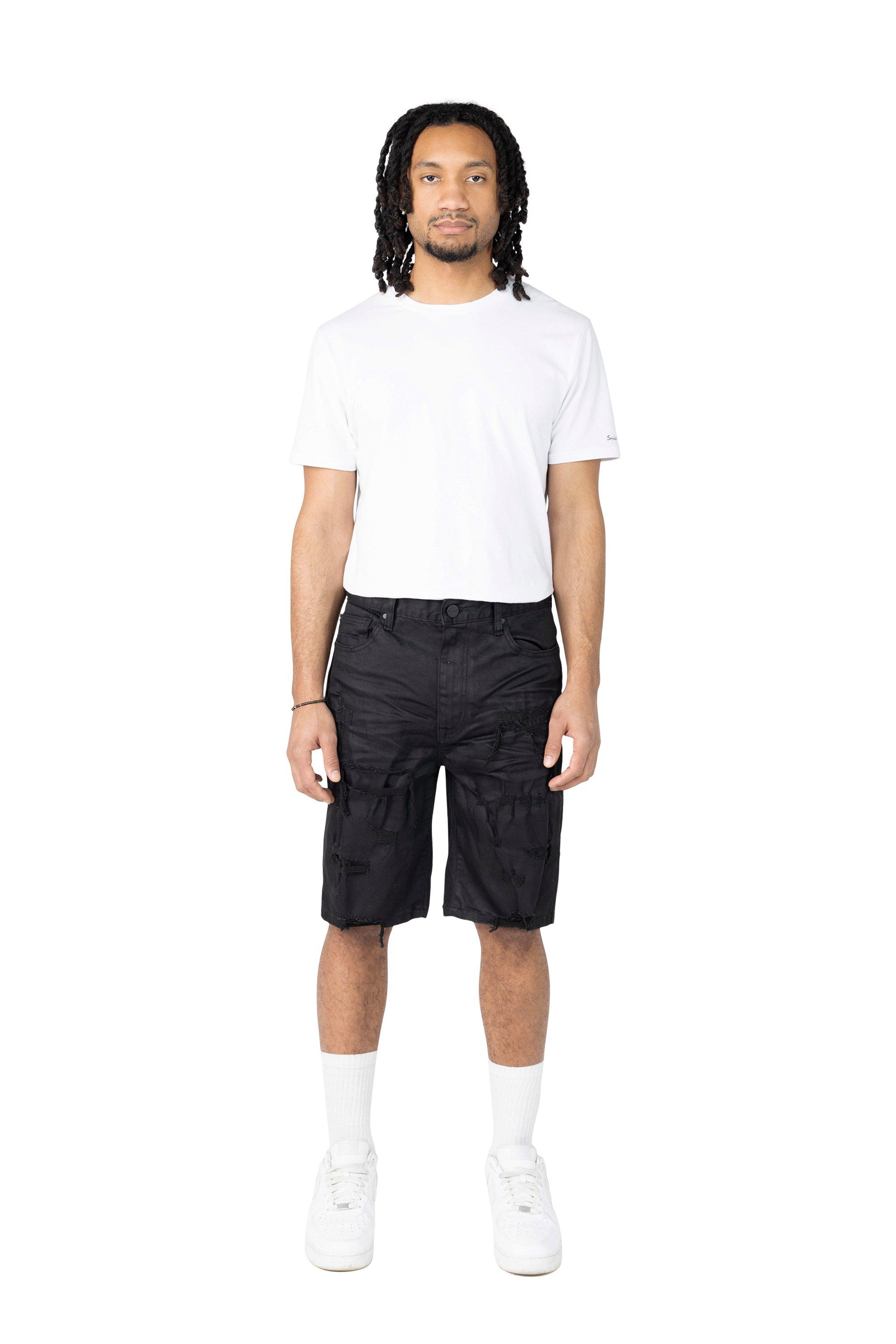 Smoke Rise Men's Comfort Rip N Repair Denim Shorts - Jet Black - BLACK Thumbnail View 6