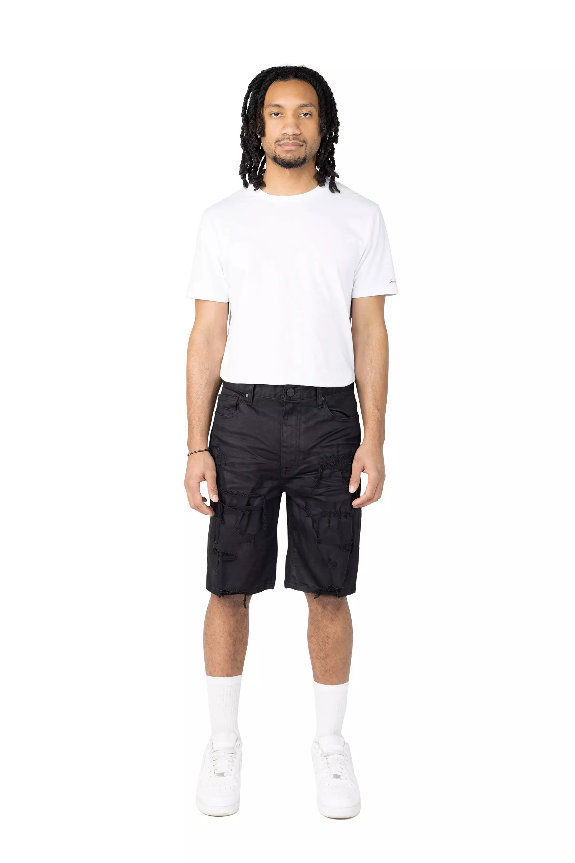 Smoke Rise Men's Comfort Rip N Repair Denim Shorts - Jet Black - BLACK