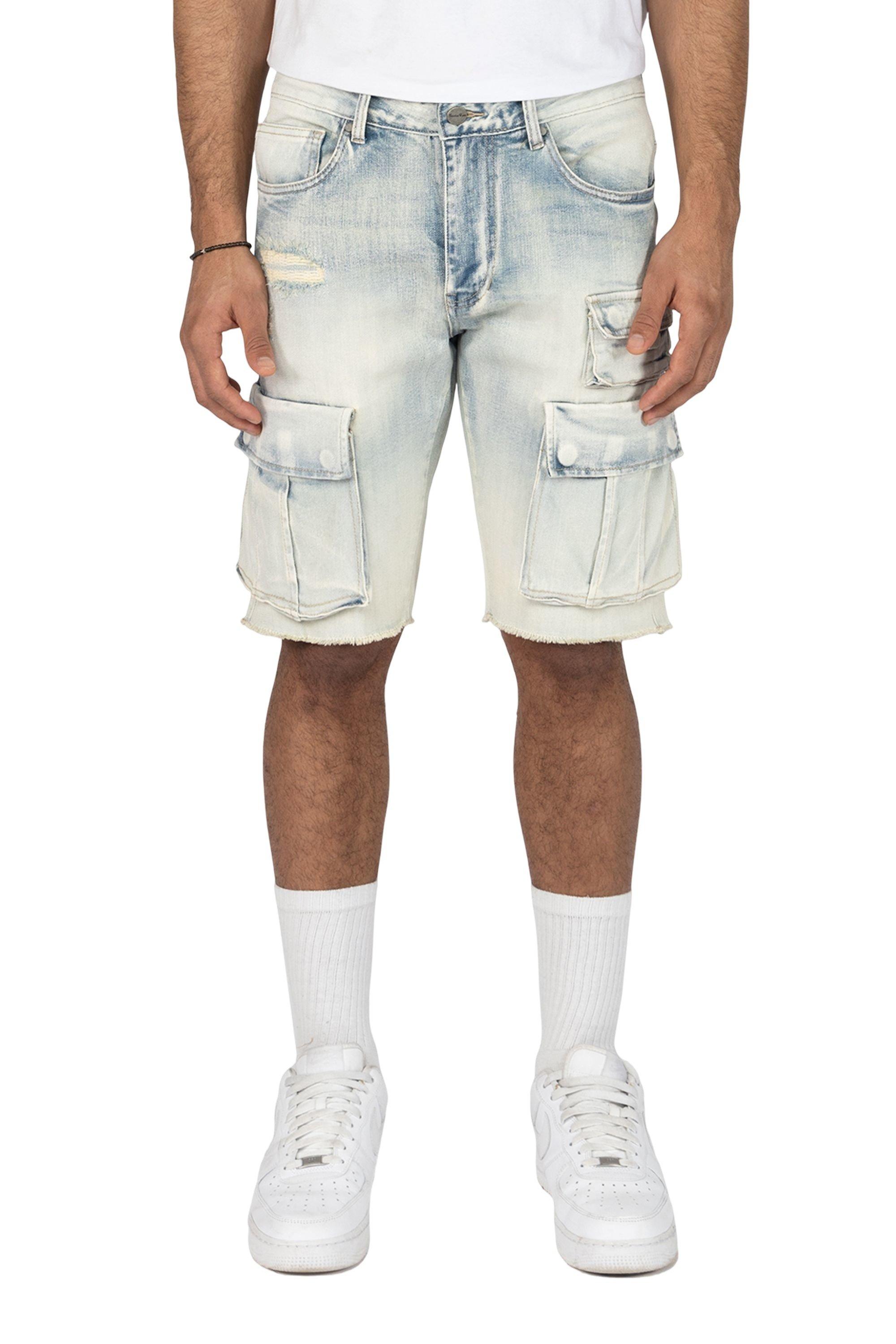 Smoke Rise Men's Ombre Blue Cargo Denim Shorts - BLUE Thumbnail View 1