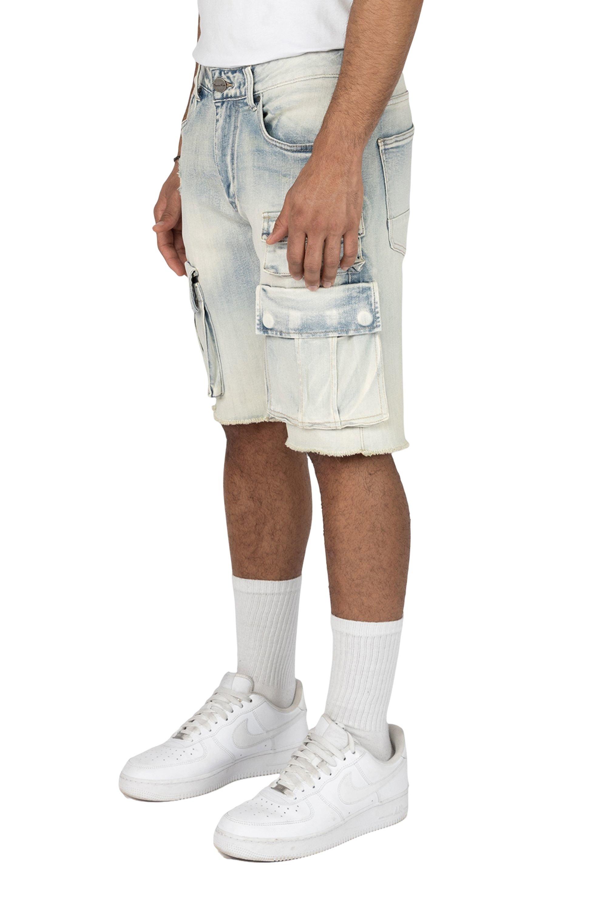Smoke Rise Men's Ombre Blue Cargo Denim Shorts - BLUE Thumbnail View 3