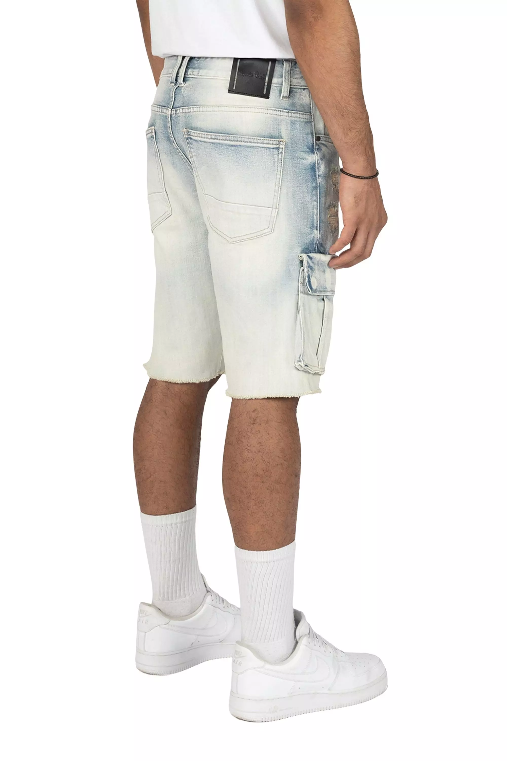 Smoke Rise Men's Ombre Blue Cargo Denim Shorts