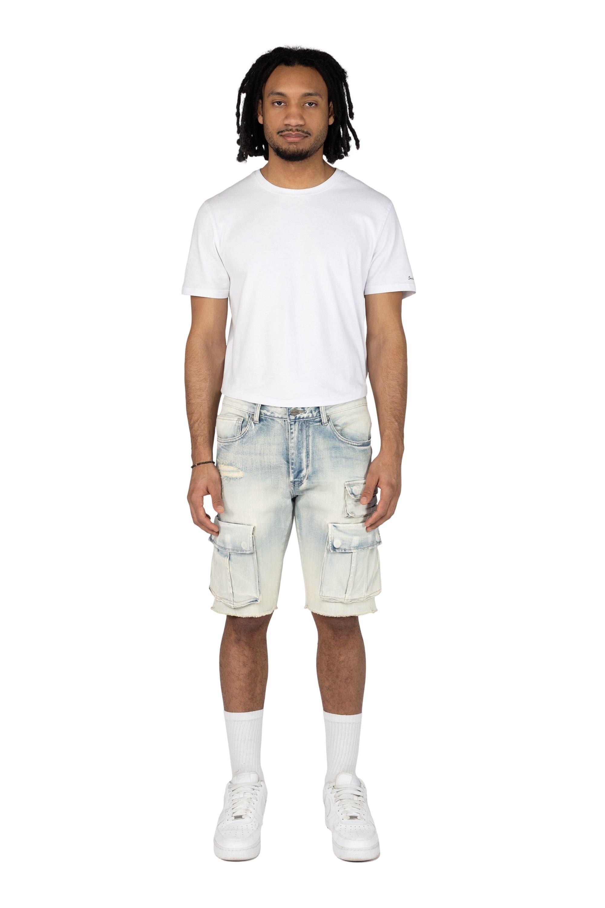 Smoke Rise Men's Ombre Blue Cargo Denim Shorts - BLUE Thumbnail View 5