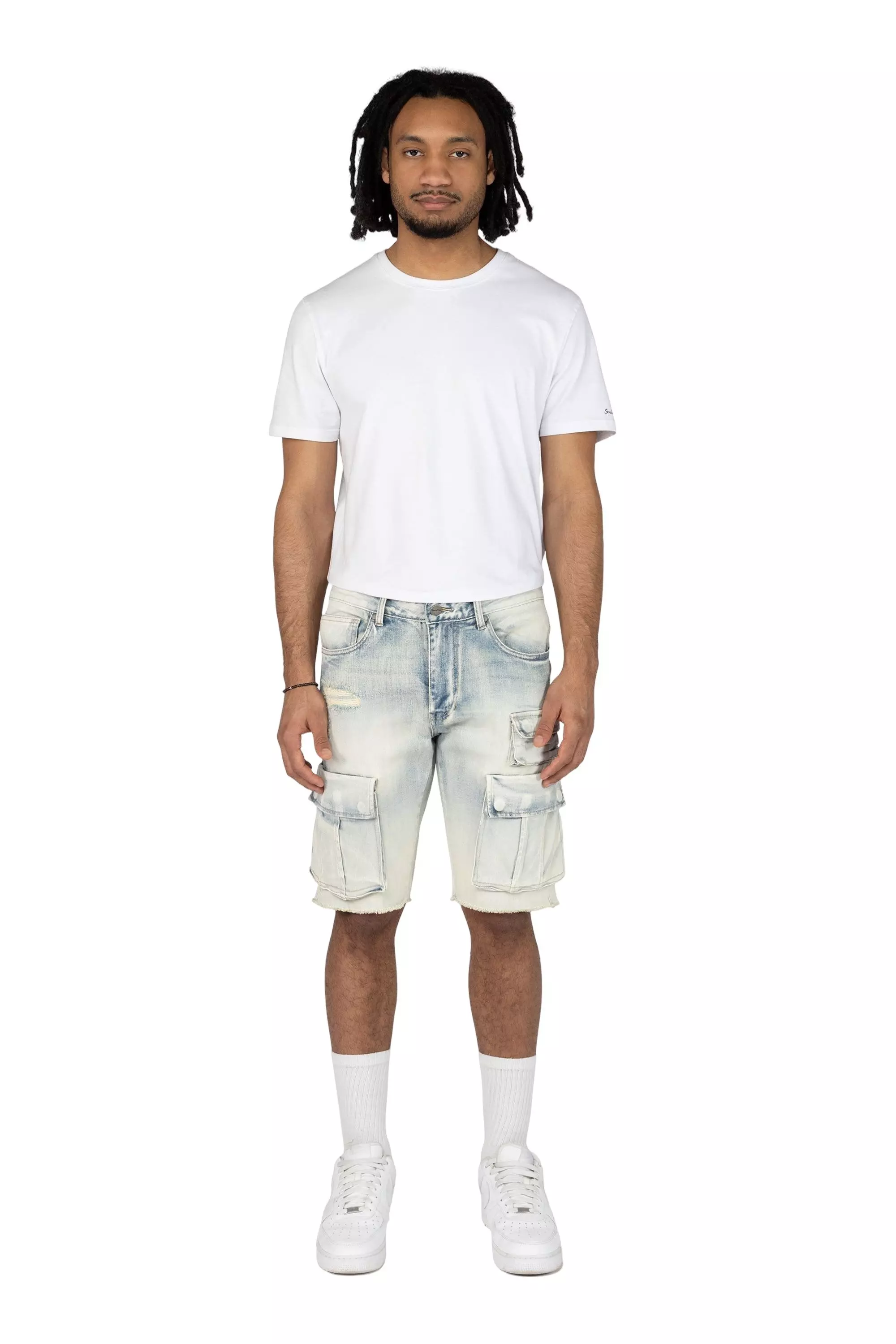 Smoke Rise Men's Ombre Blue Cargo Denim Shorts
