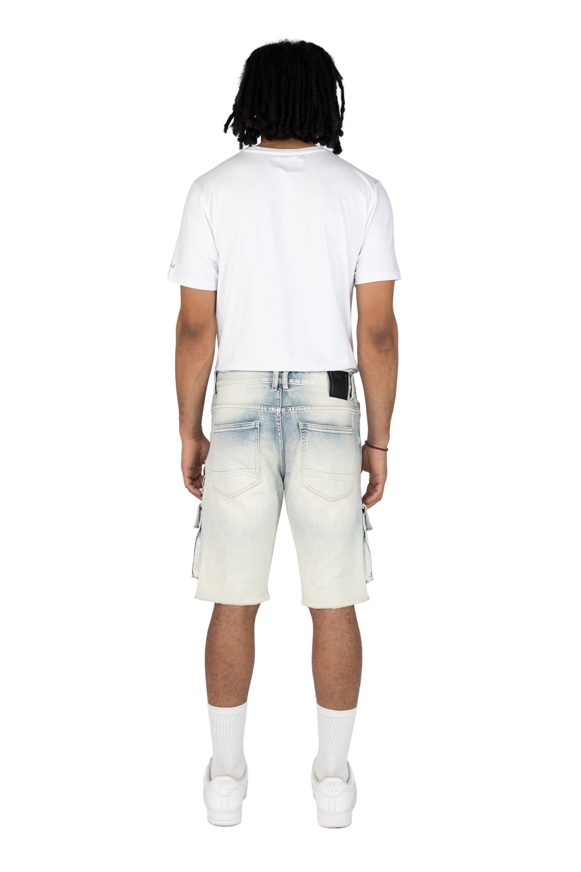 Smoke Rise Men's Ombre Blue Cargo Denim Shorts - BLUE Thumbnail View 6