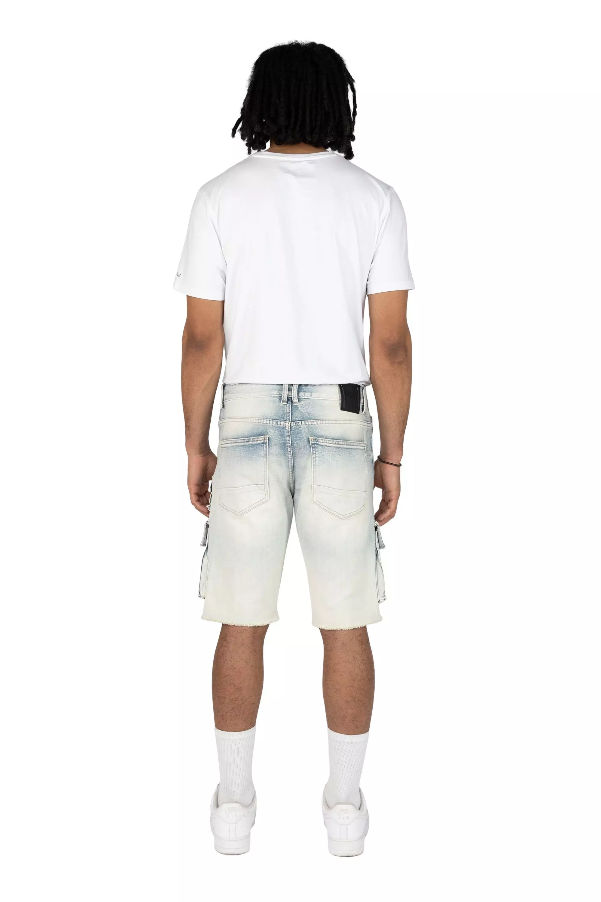 Smoke Rise Men's Ombre Blue Cargo Denim Shorts - BLUE