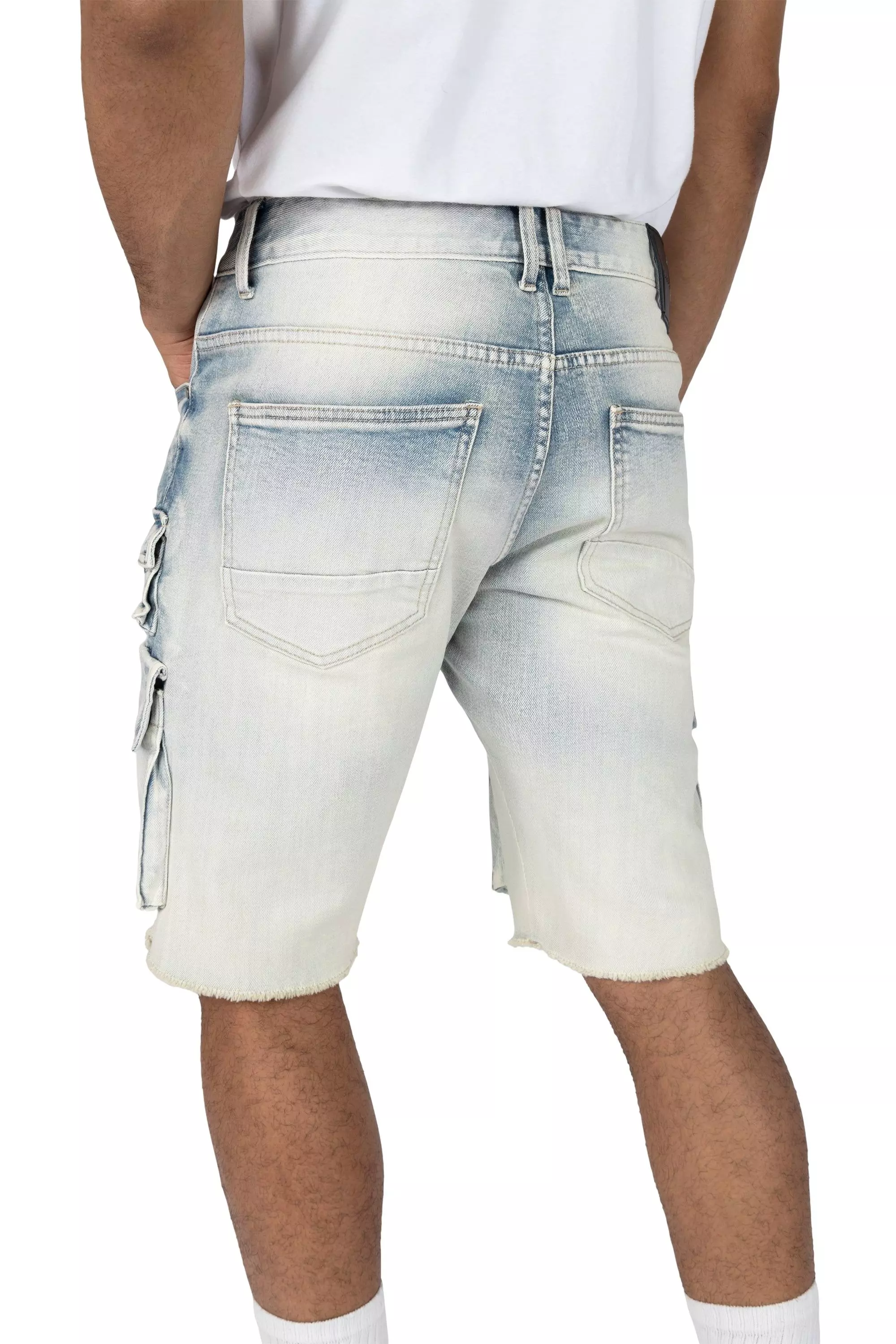 Smoke Rise Men's Ombre Blue Cargo Denim Shorts - BLUE