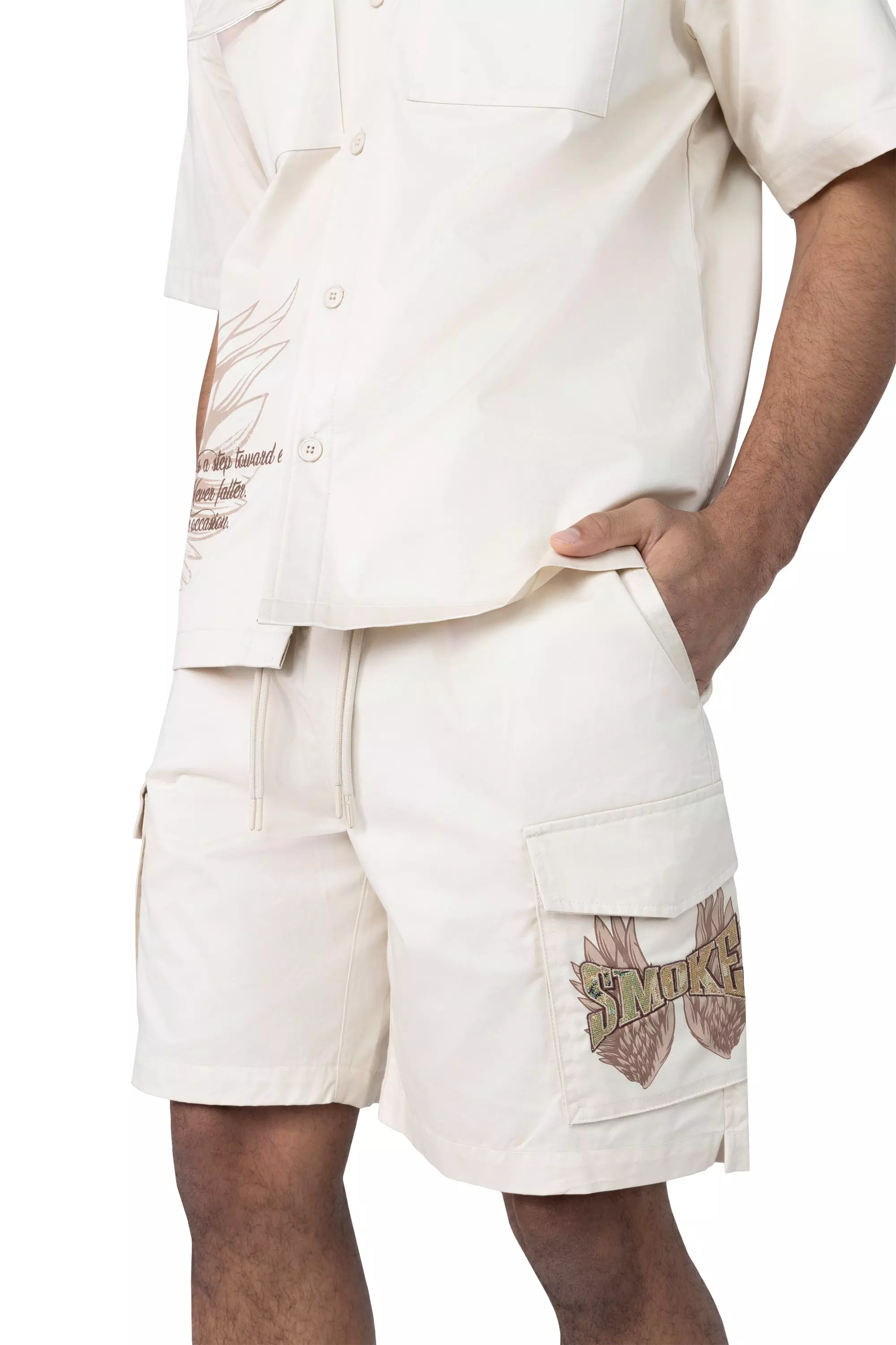 Smoke Rise Men's Lounge Tapestry Camo Shorts - Ecru - CREAM
