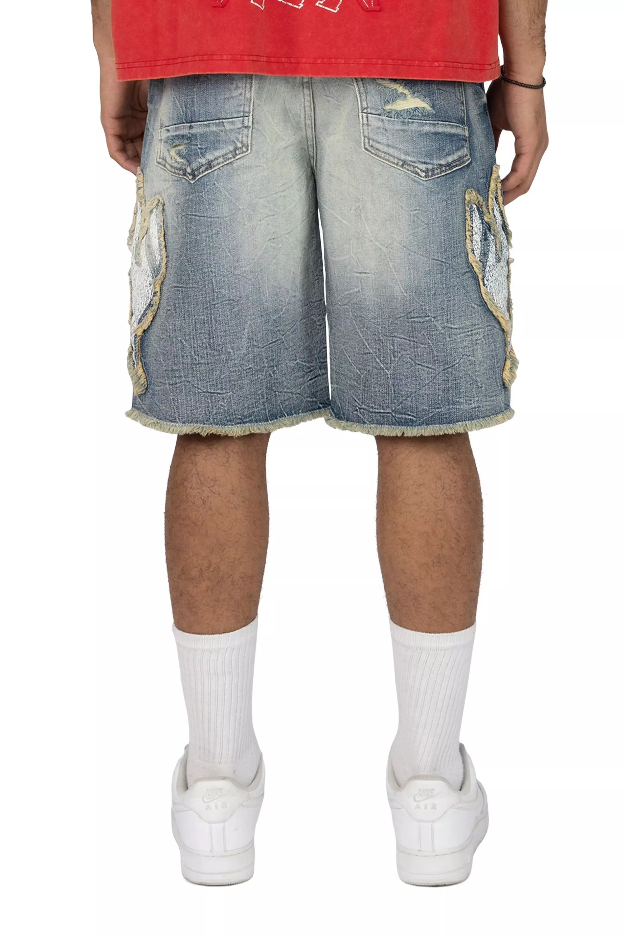 Smoke Rise Men's Comfort Fray Patched Denim Shorts - Rhodes Blue