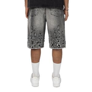Smoke Rise Men's Skater Flame Denim Shorts - Eris Grey