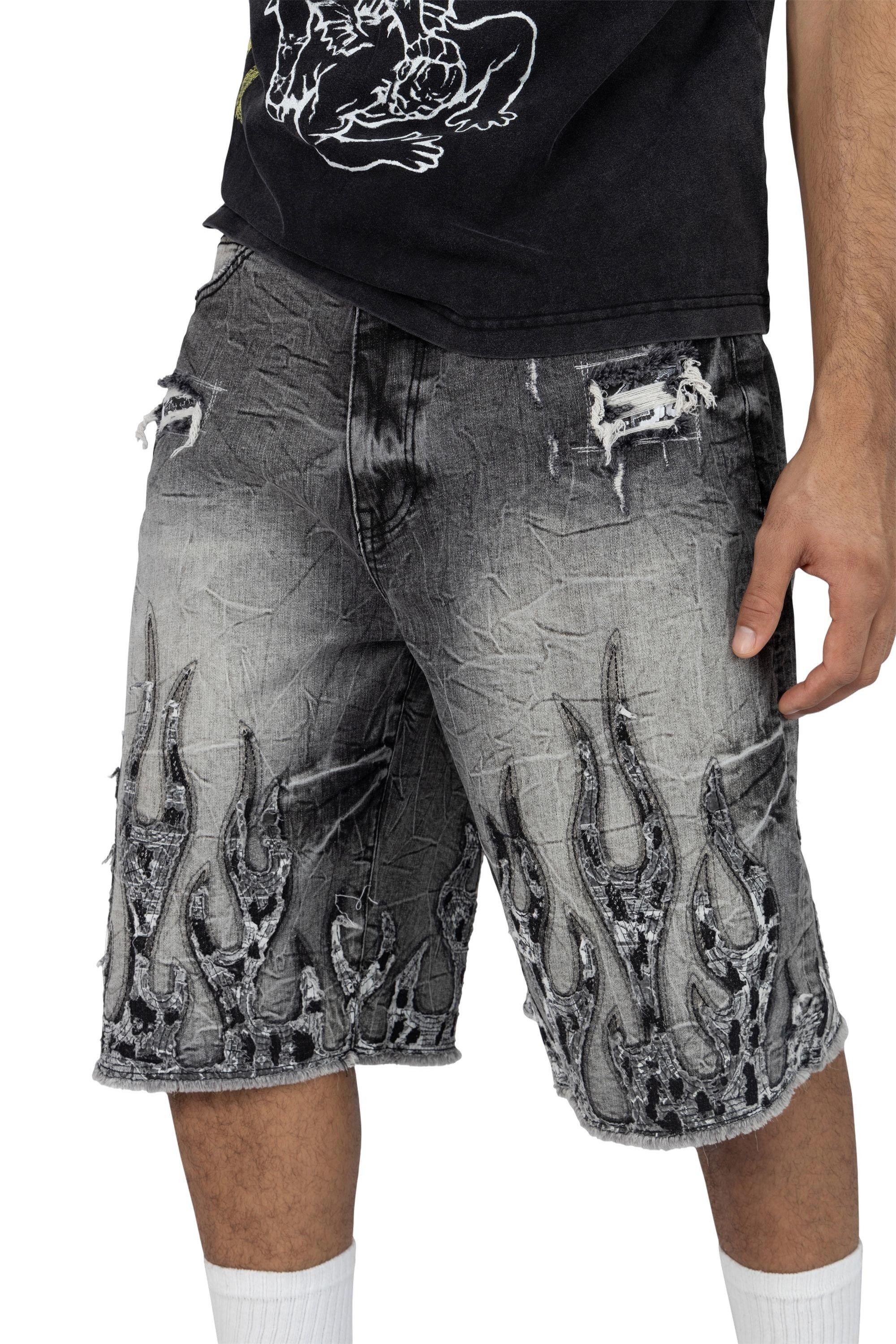 Smoke Rise Men's Skater Flame Denim Shorts - Eris Grey - GREY Thumbnail View 5