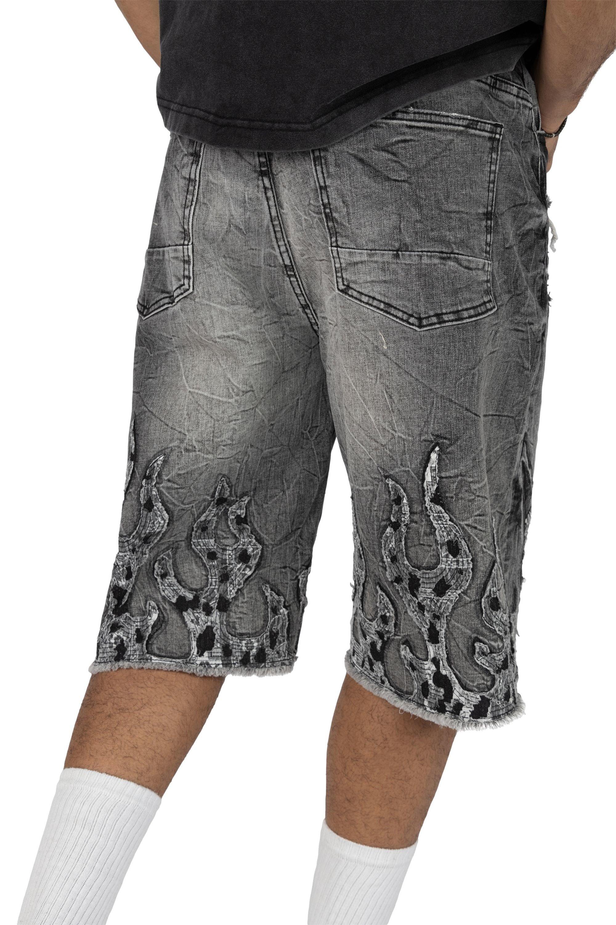 Smoke Rise Men's Skater Flame Denim Shorts - Eris Grey - GREY Thumbnail View 6