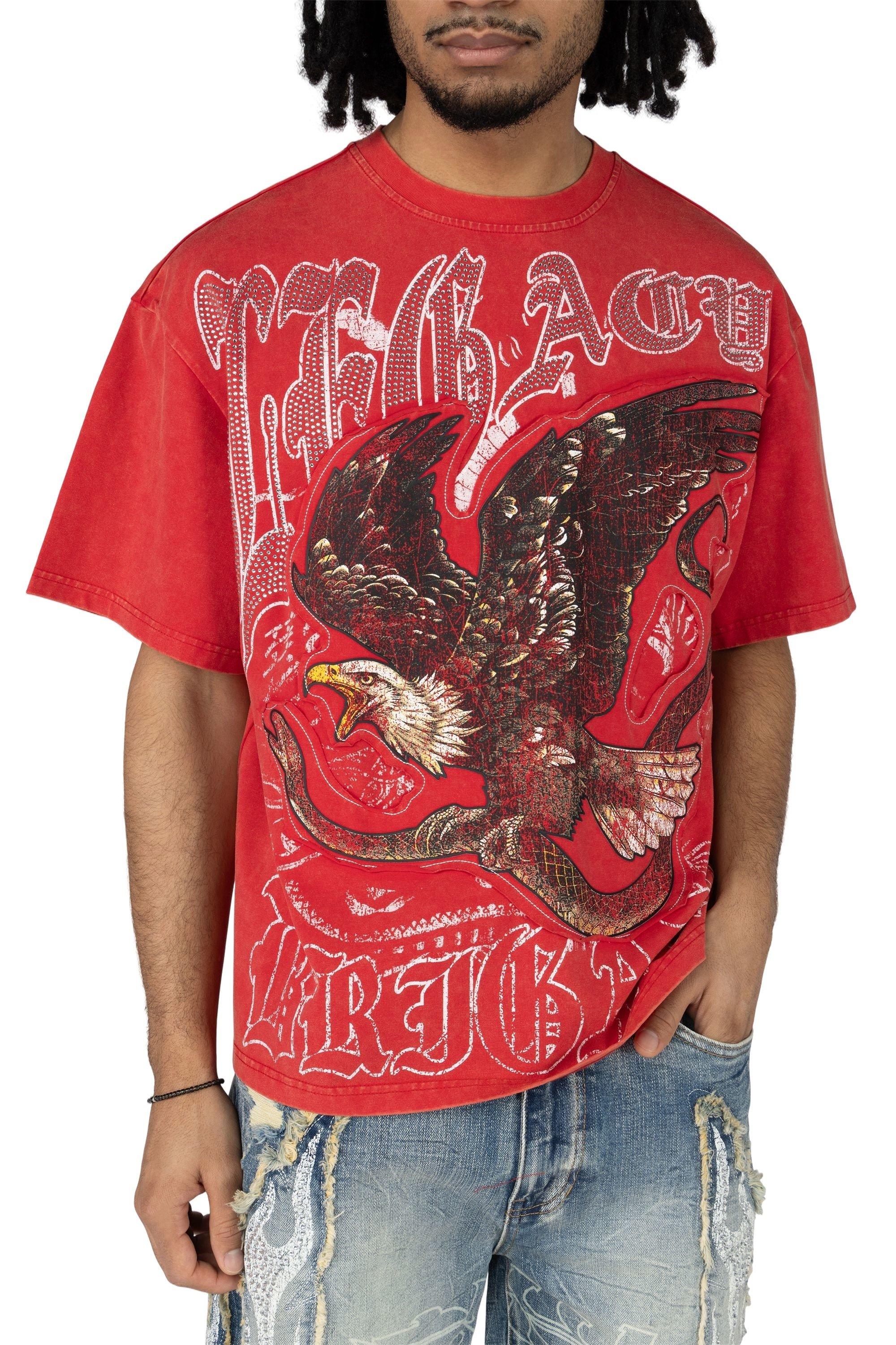 Smoke Rise Men's Eagle Graphic Cotton Tee - Red