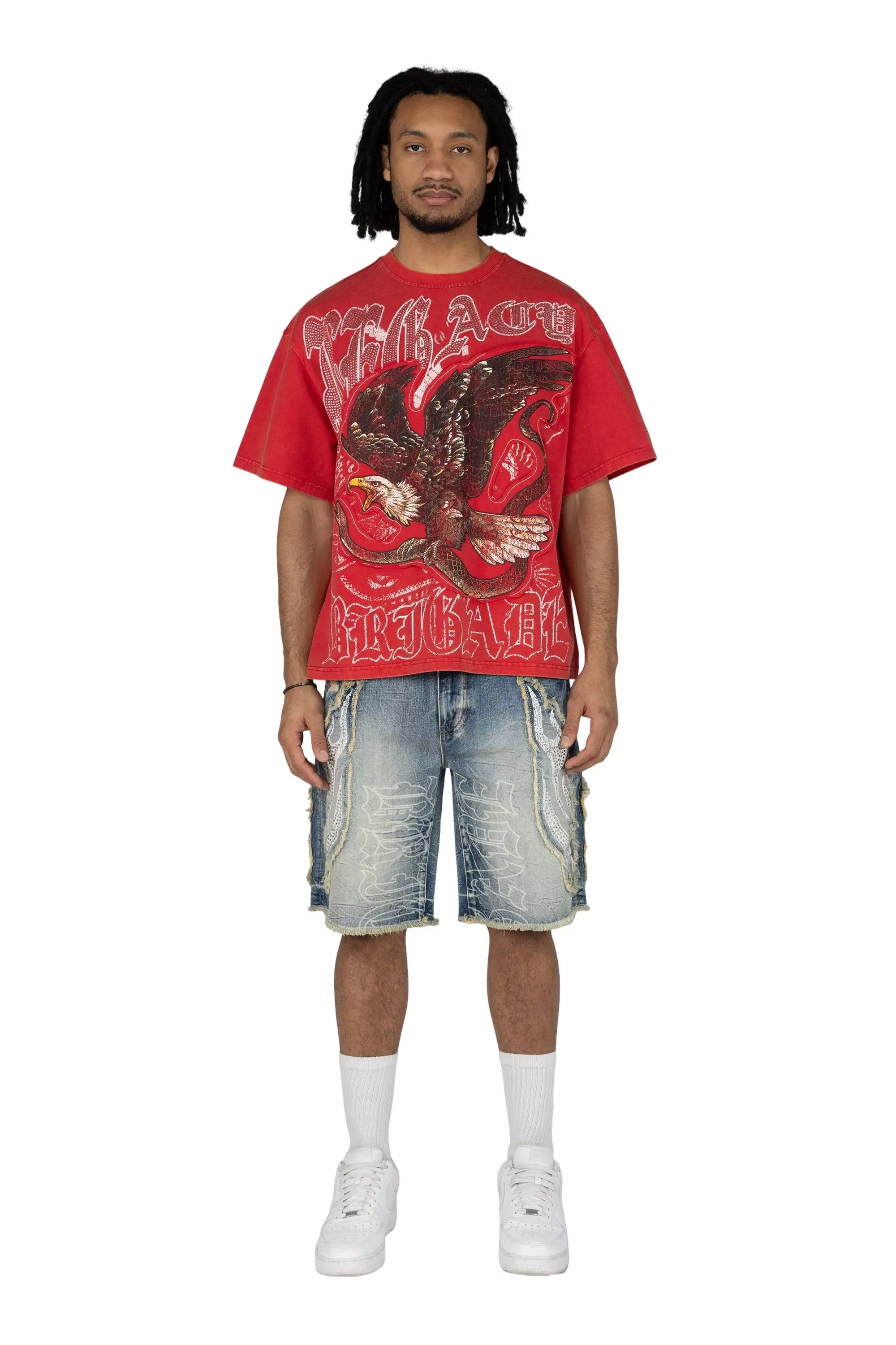 Smoke Rise Men's Wide Crop Eagle Tee - Red - RED