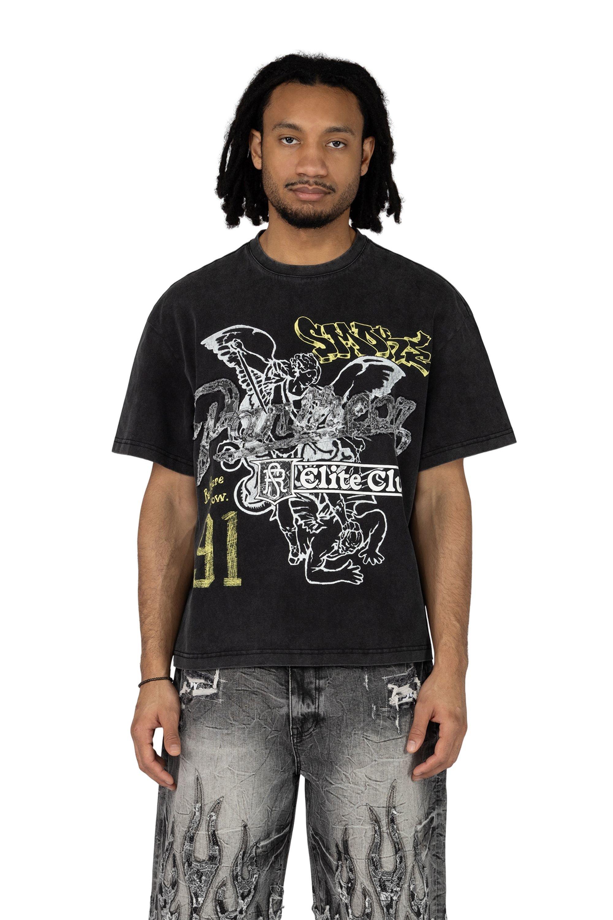 Smoke Rise Men's Wide Crop Pantheon Tee - Black - BLACK Thumbnail View 1