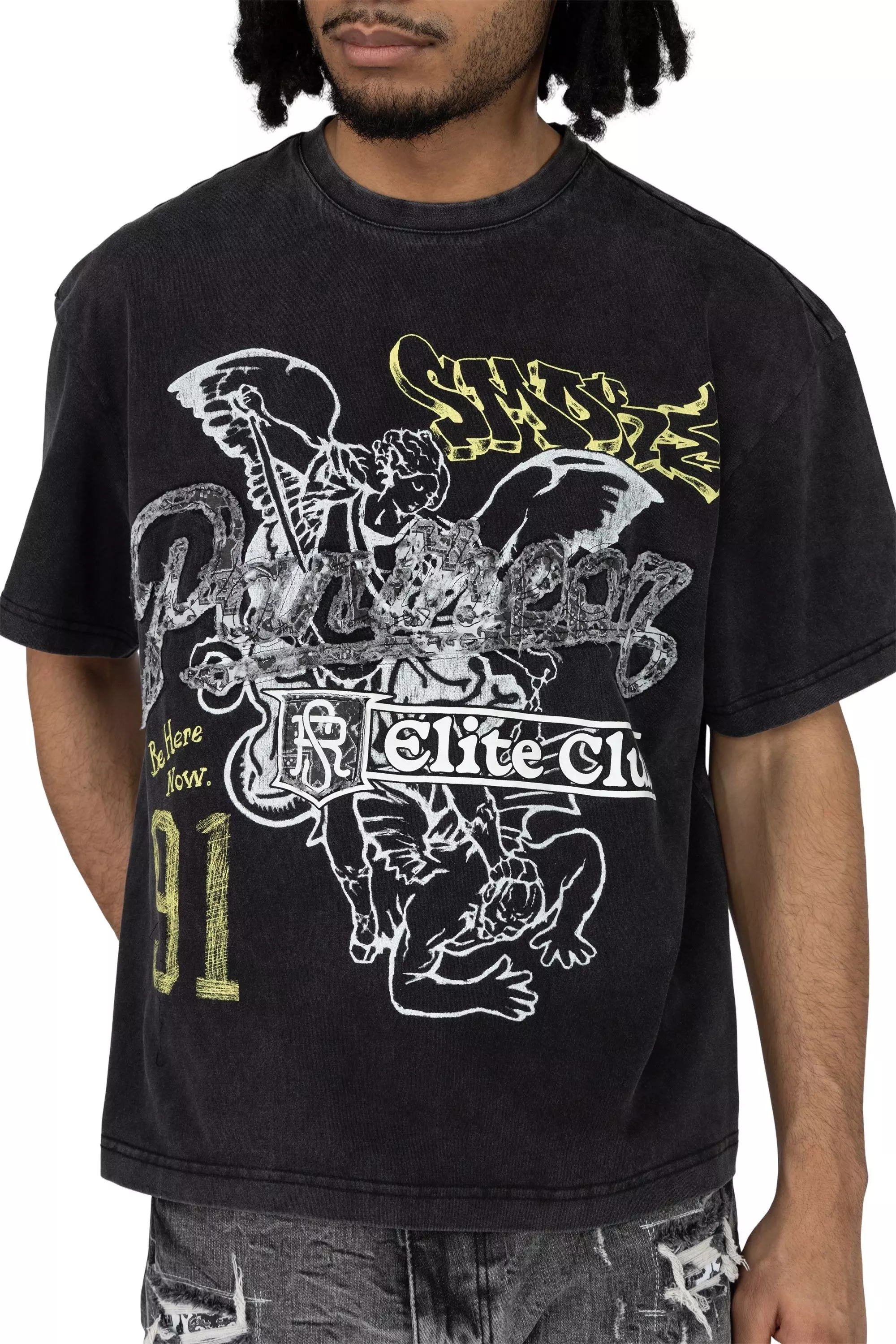 Smoke Rise Men's Wide Crop Pantheon Tee - Black