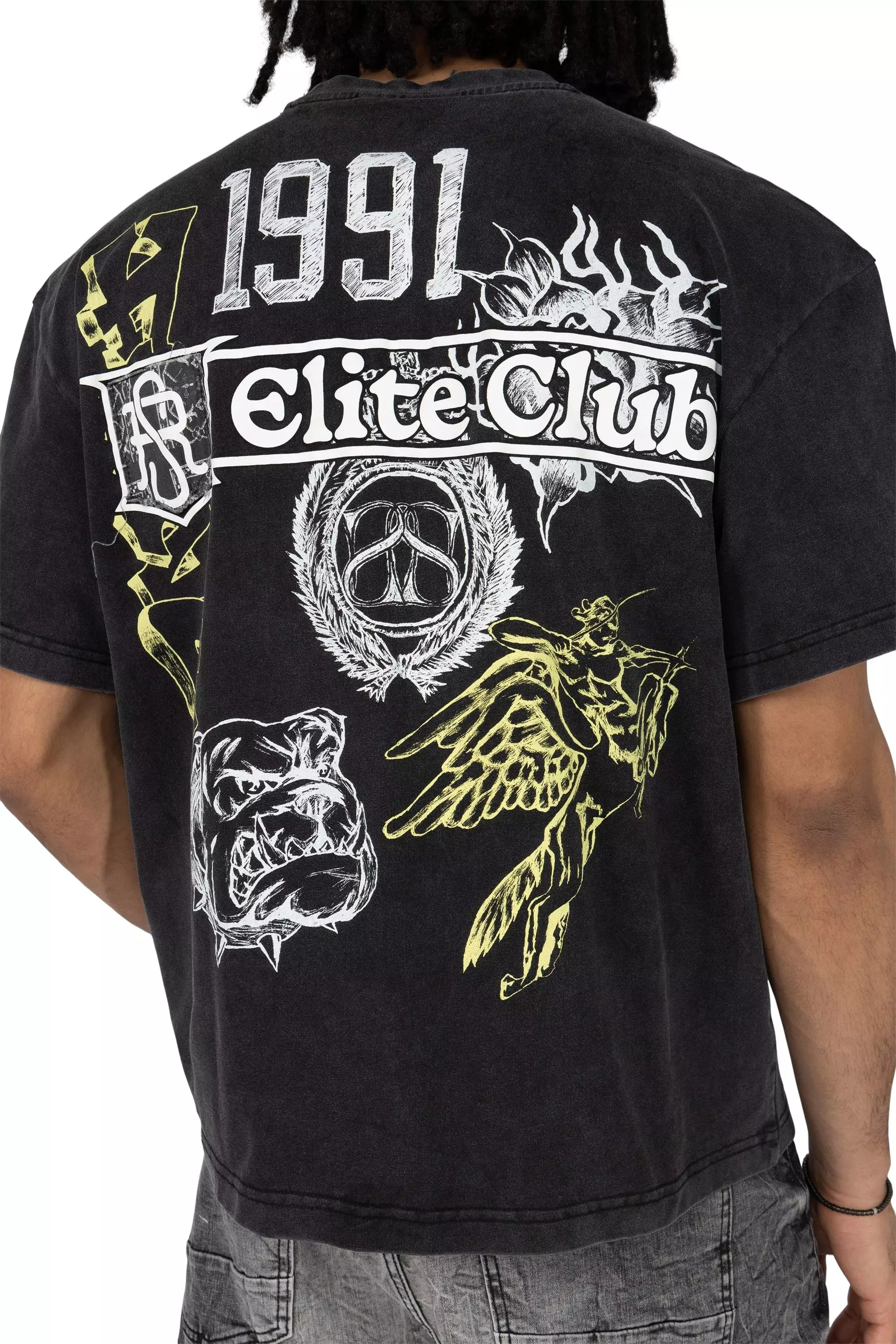 Smoke Rise Men's Wide Crop Pantheon Tee - Black - BLACK