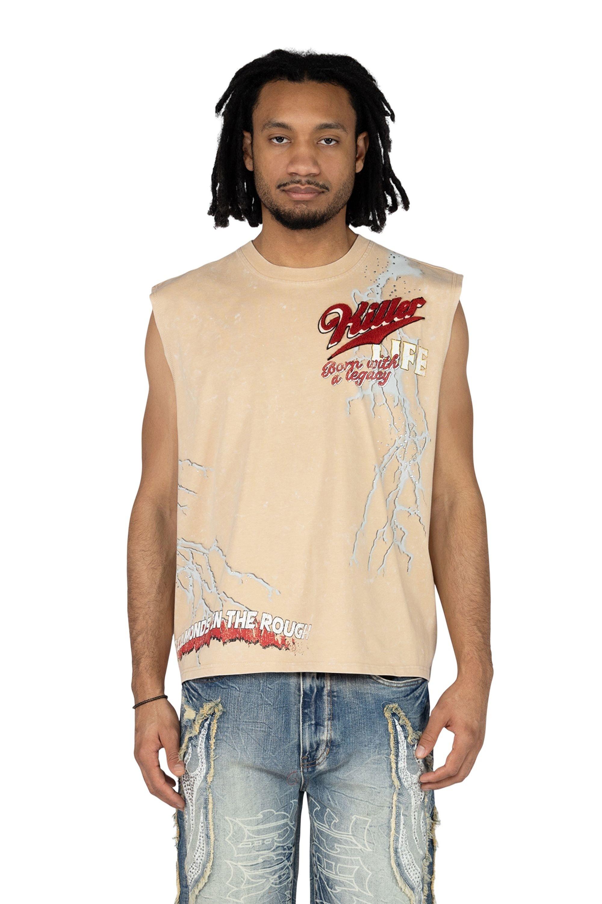 Smoke Rise Men's Crop Muscle Killer Tank - Clay - TAN Thumbnail View 1