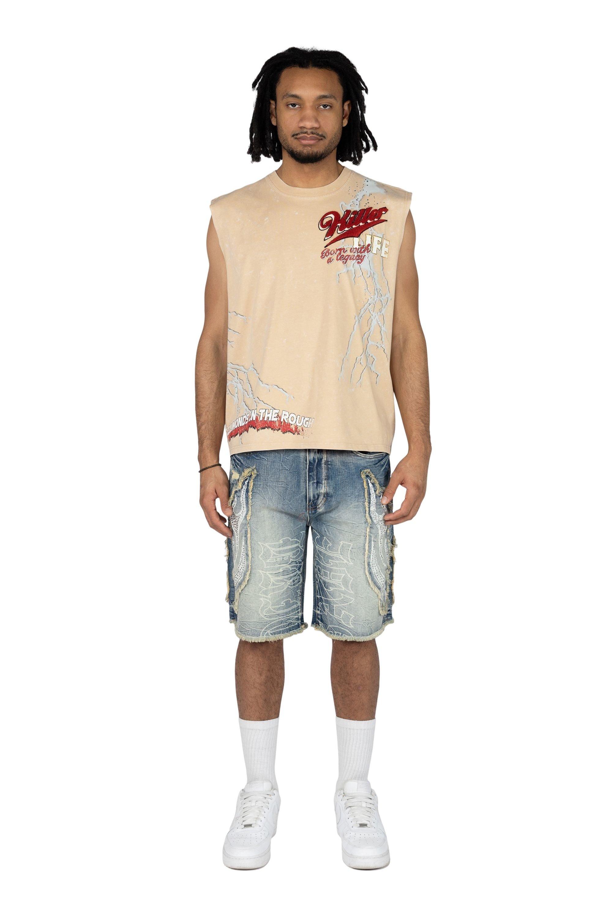 Smoke Rise Men's Crop Muscle Killer Tank - Clay - TAN Thumbnail View 5