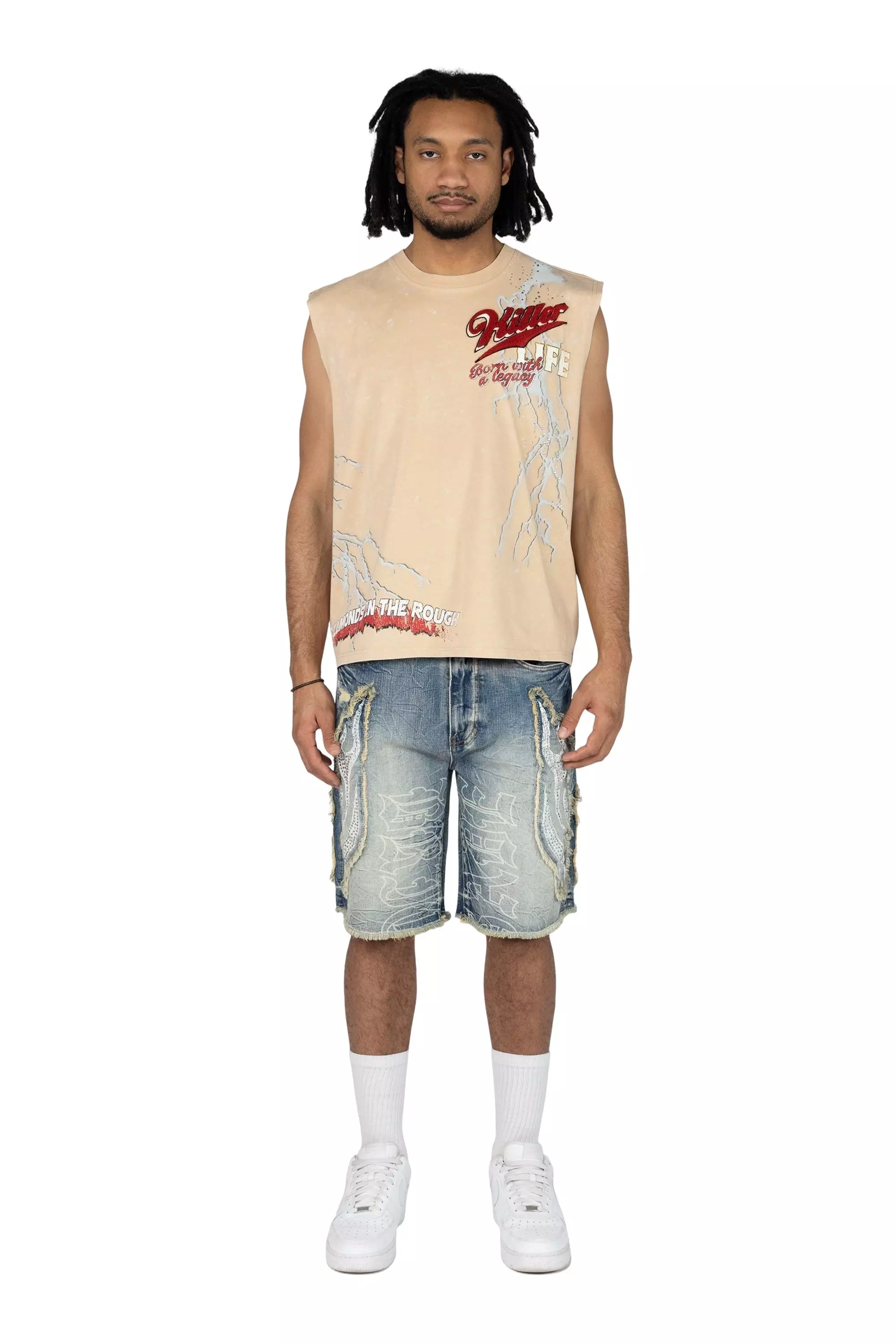 Smoke Rise Men's Crop Muscle Killer Tank - Clay - TAN