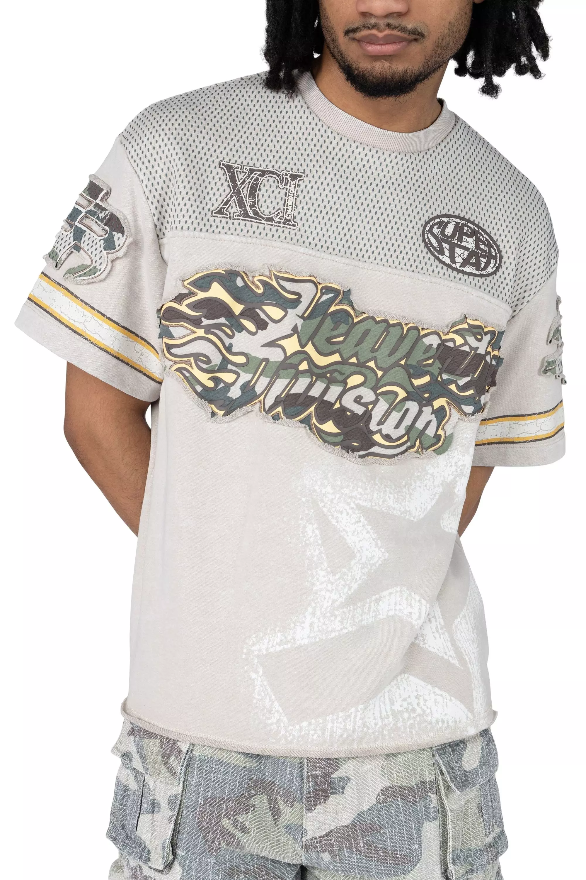 Smoke Rise Men's Wide Crop Heavenly Divine Knit Tee - Pewter Grey - GREY