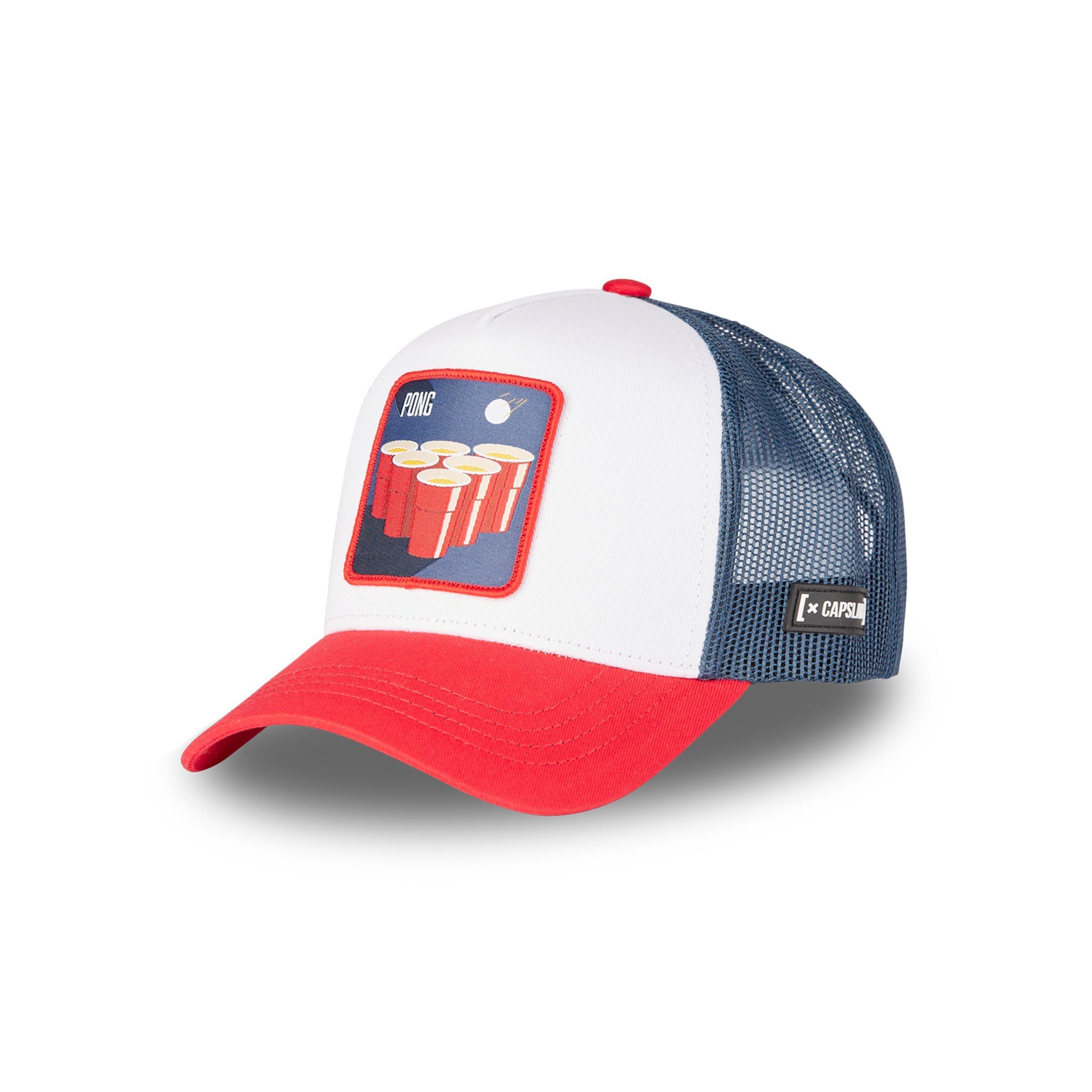 Capslab Cocktail Beer Pong Trucker Snapback Hat-White/Red/Blue - WHITE/RED/BLUE Thumbnail View 1