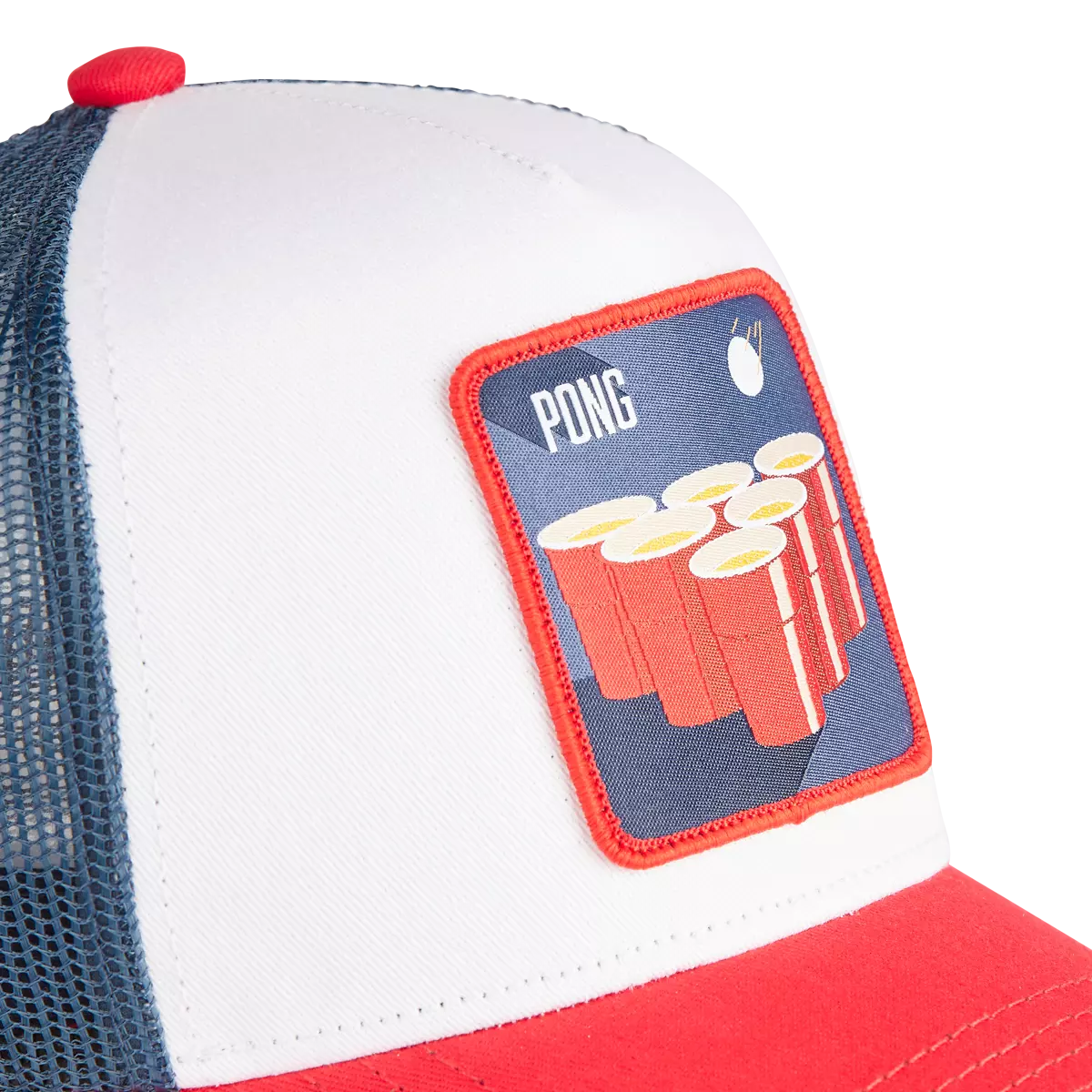 Capslab Cocktail Beer Pong Trucker Snapback Hat-White/Red/Blue - WHITE/RED/BLUE