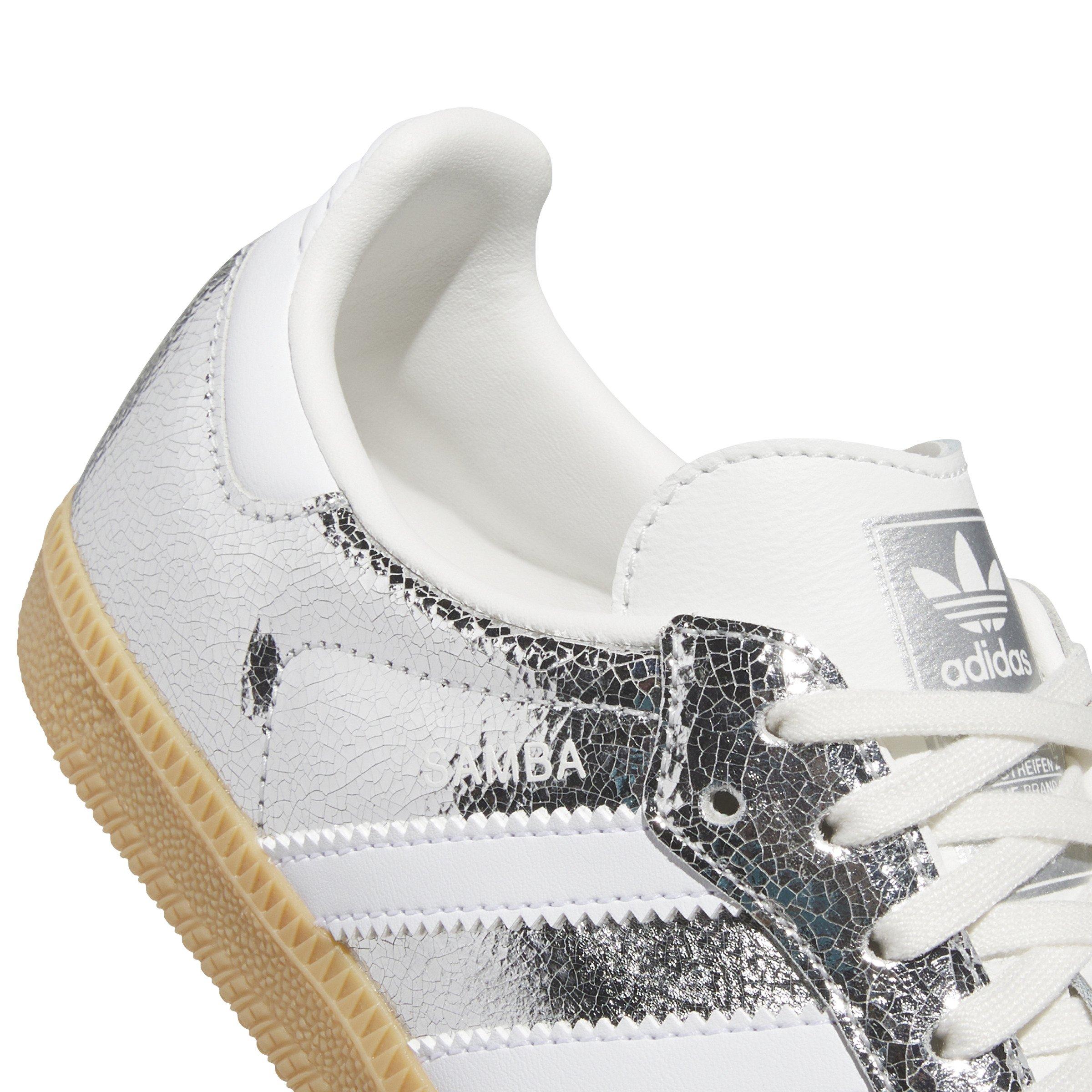 adidas Originals Samba OG Grade School Girls' "Silver Metallic/Core White" Shoe