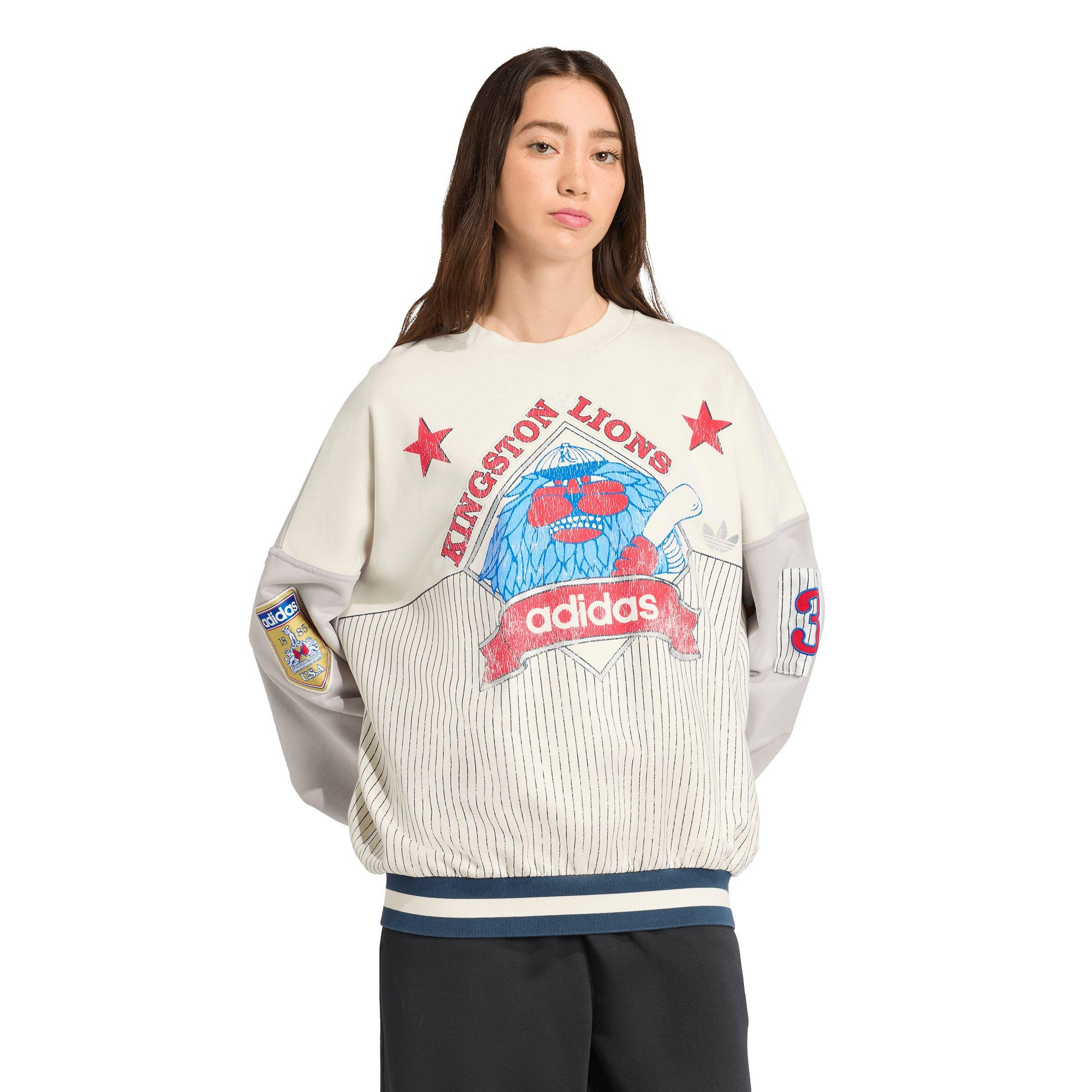 adidas Women's Archive Baseball Crew Sweatshirt-White/Red/Blue - WHITE/RED/BLUE Thumbnail View 1