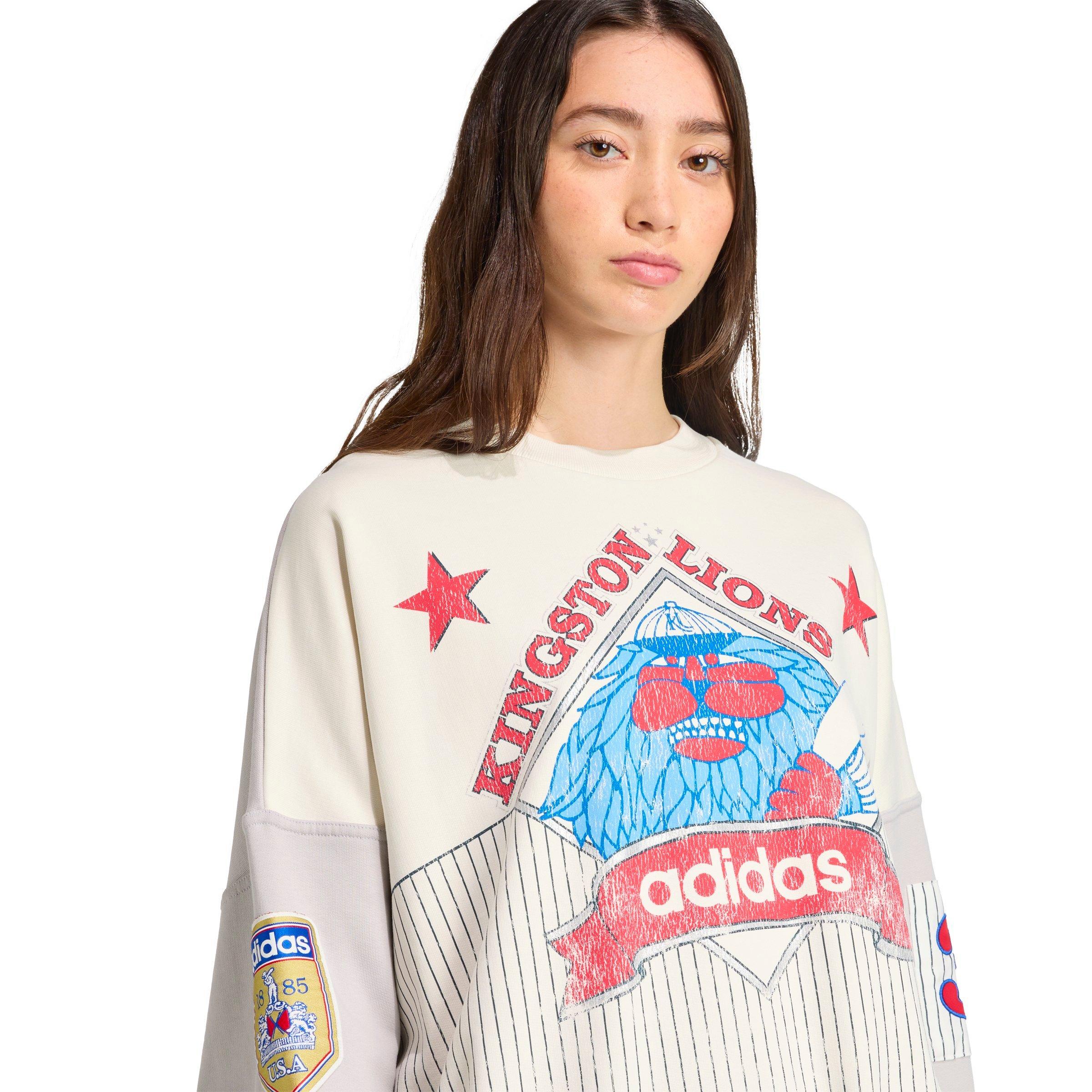 adidas Women's Archive Baseball Crew Sweatshirt-White/Red/Blue - WHITE/RED/BLUE Thumbnail View 3