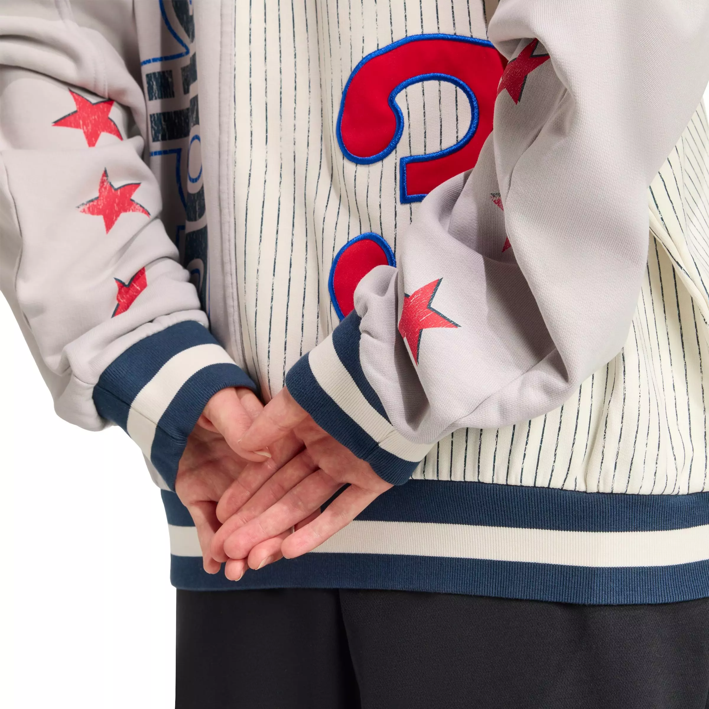 adidas Women's Archive Baseball Crew Sweatshirt-White/Red/Blue - WHITE/RED/BLUE