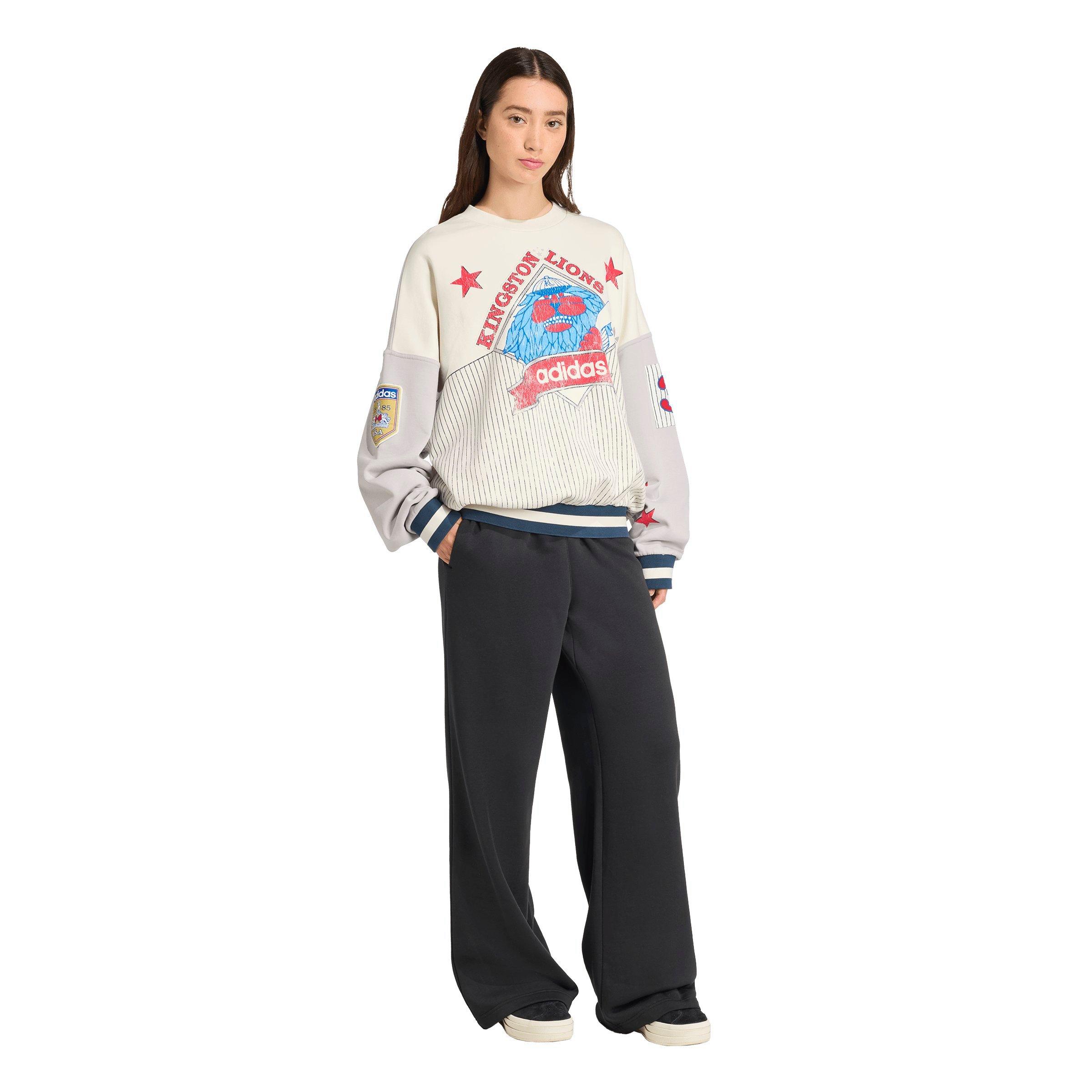 adidas Women's Archive Baseball Crew Sweatshirt-White/Red/Blue - WHITE/RED/BLUE Thumbnail View 5