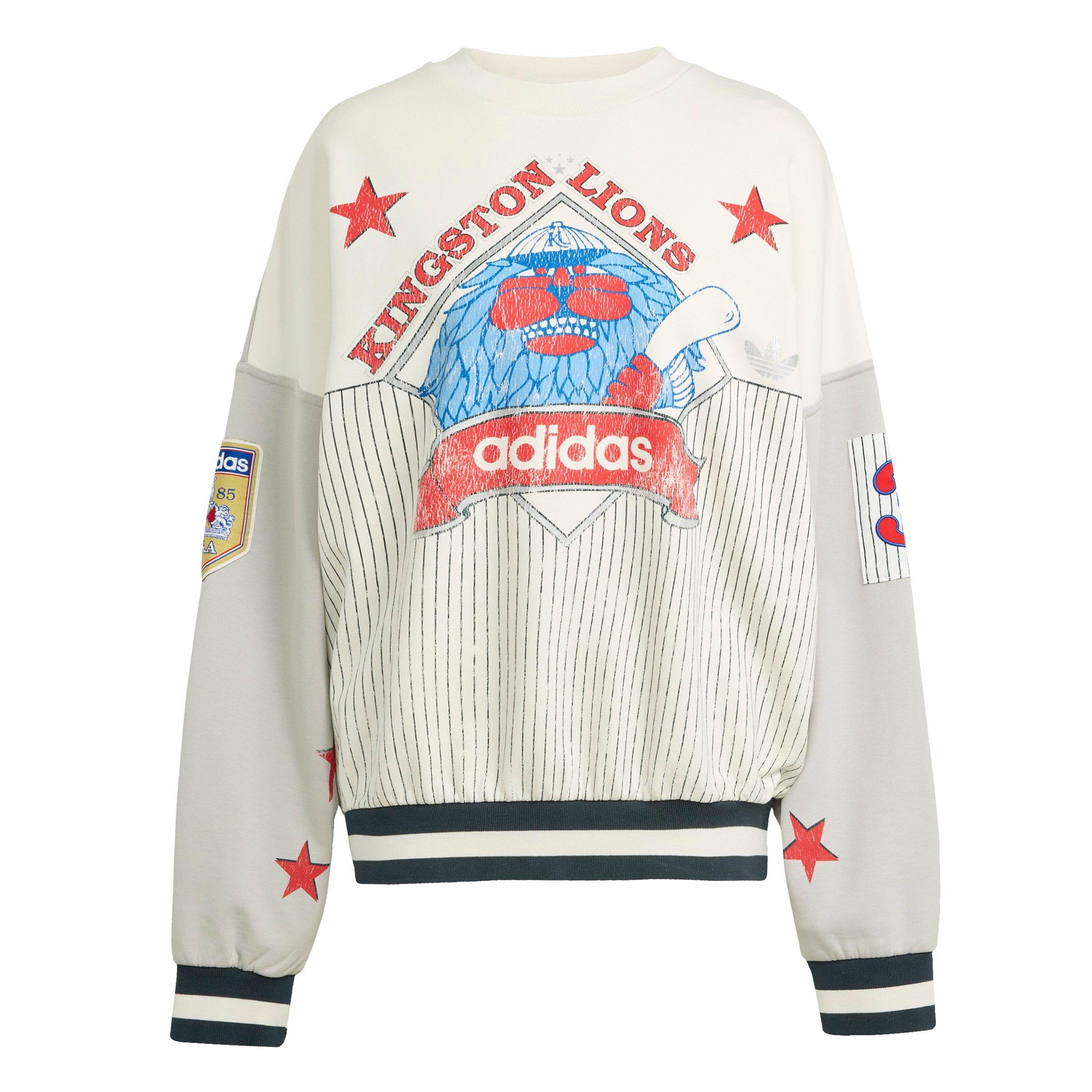 adidas Women's Archive Baseball Crew Sweatshirt-White/Red/Blue - WHITE/RED/BLUE Thumbnail View 6