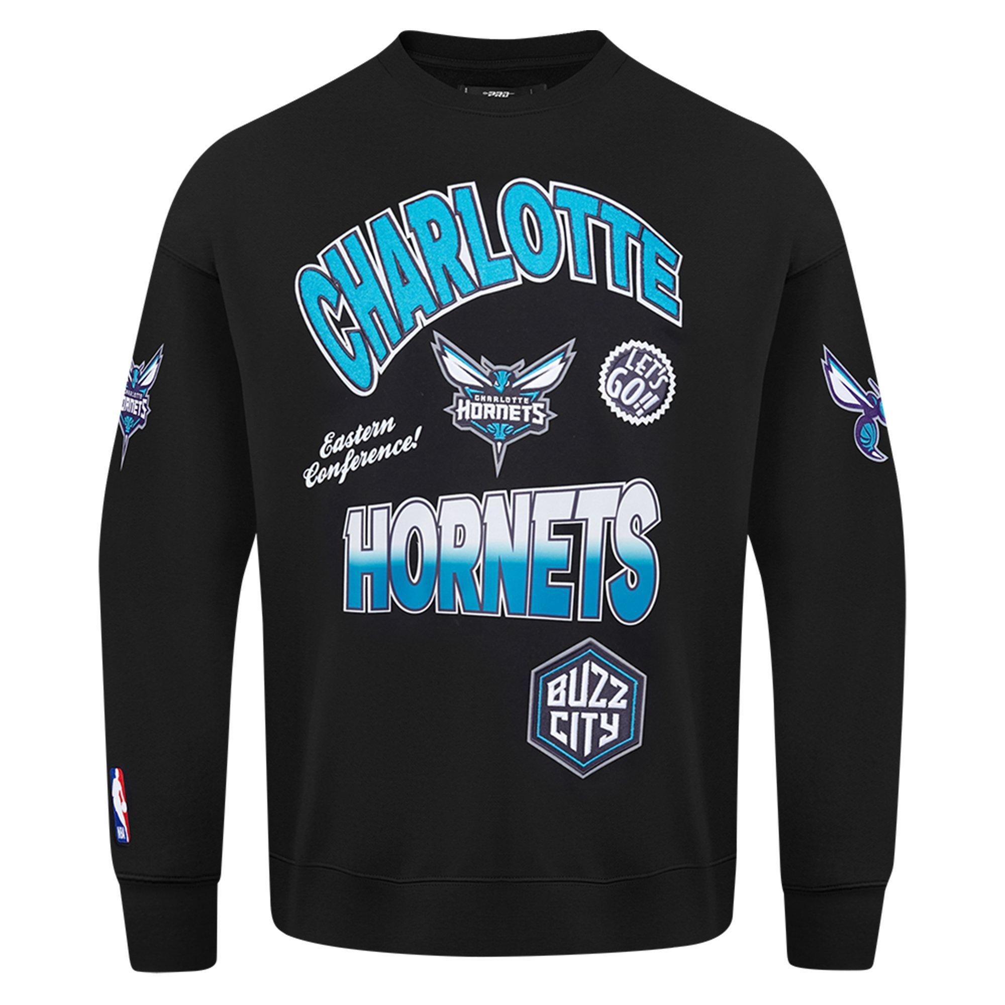 Pro Standard Men's Charlotte Hornets Fleece Crew-Black - BLACK Thumbnail View 1