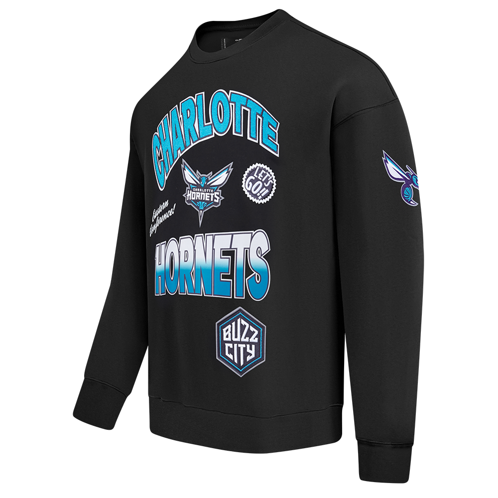 Pro Standard Men's Charlotte Hornets Fleece Crew-Black - BLACK Thumbnail View 3