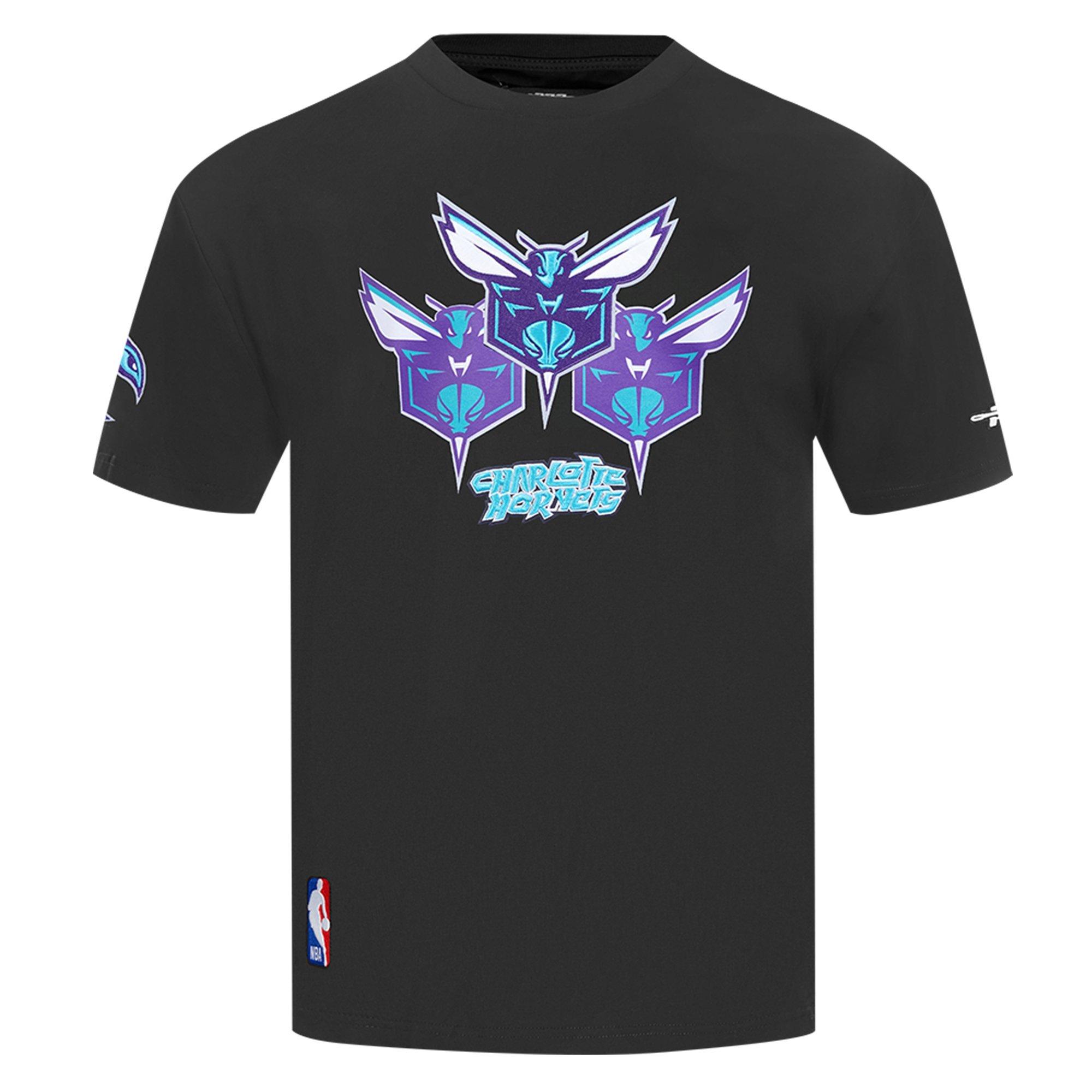 Pro Standard Men's Charlotte Hornets Drop Shoulder Tee-Black - BLACK Thumbnail View 1