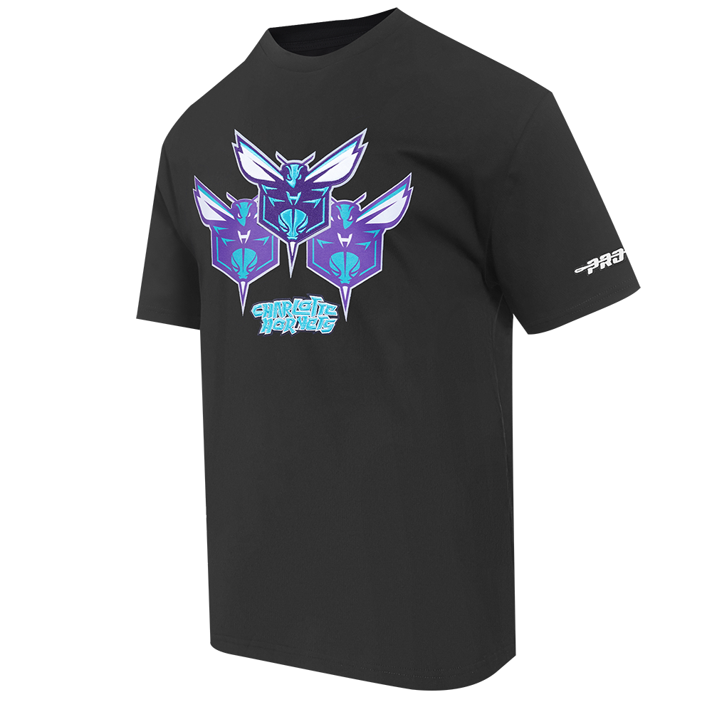 Pro Standard Men's Charlotte Hornets Drop Shoulder Tee-Black - BLACK Thumbnail View 2