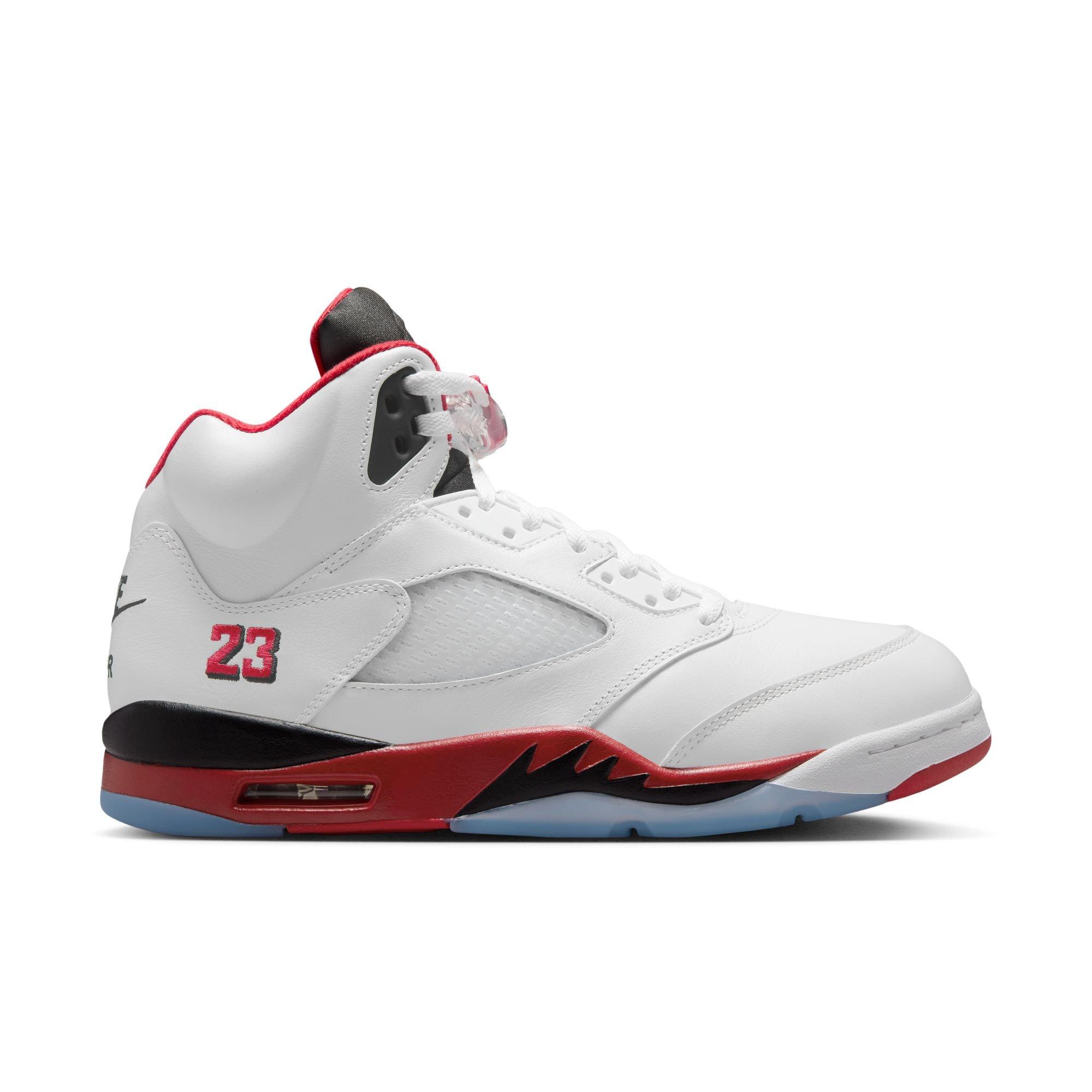 Jordan 5 Retro Fire Red "Black Tongue" Men's Shoe - WHITE/FIRE RED/BLACK Thumbnail View 1
