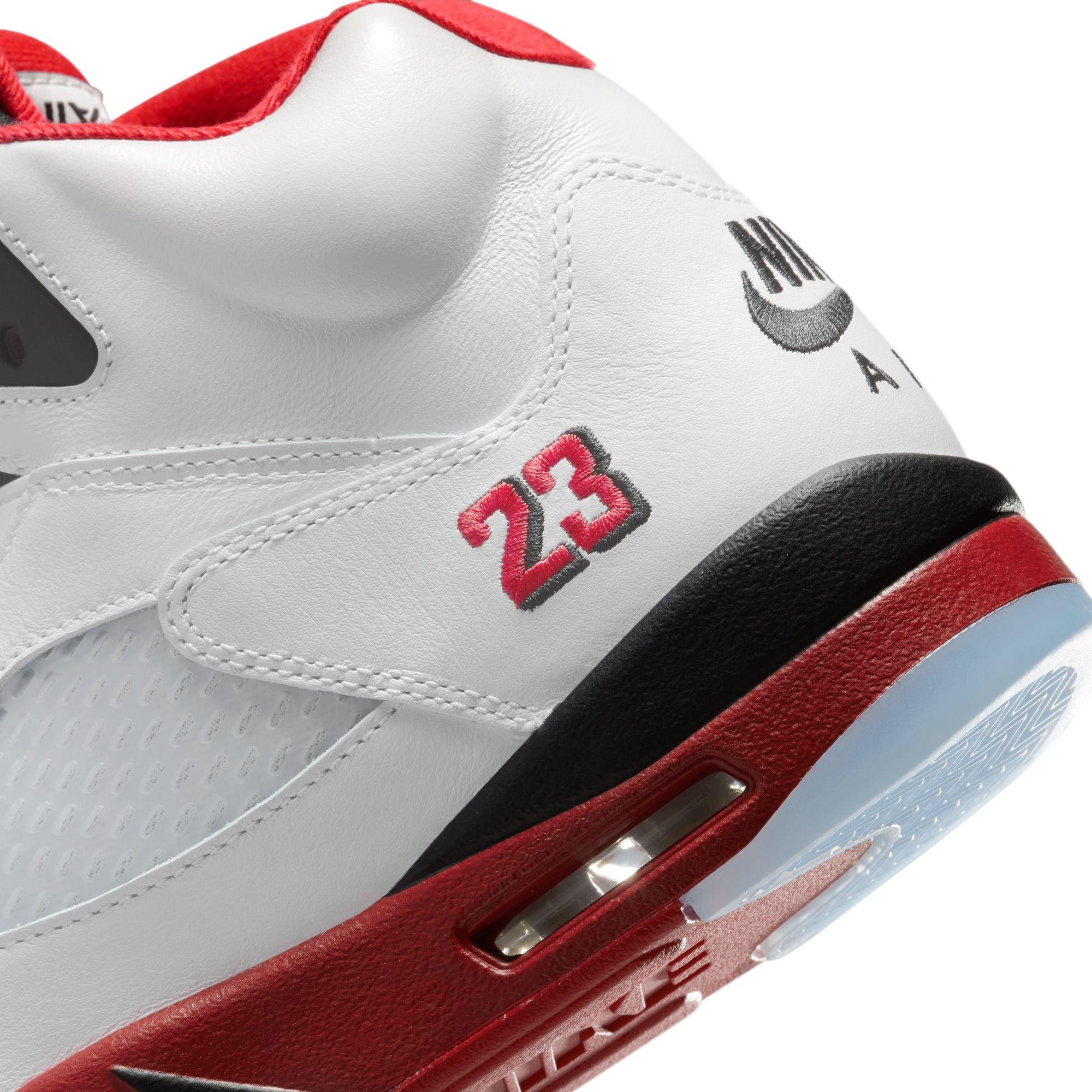 Jordan 5 Retro Fire Red "Black Tongue" Men's Shoe - WHITE/FIRE RED/BLACK Thumbnail View 5
