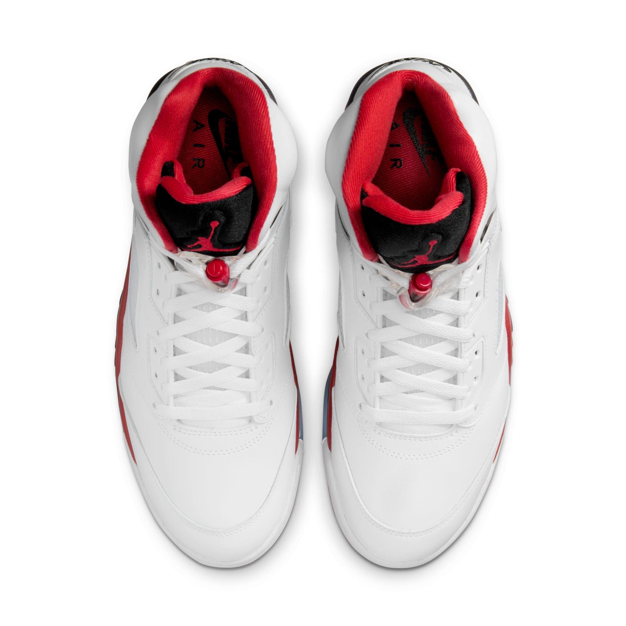 Jordan 5 Retro Fire Red "Black Tongue" Men's Shoe - WHITE/FIRE RED/BLACK Thumbnail View 11