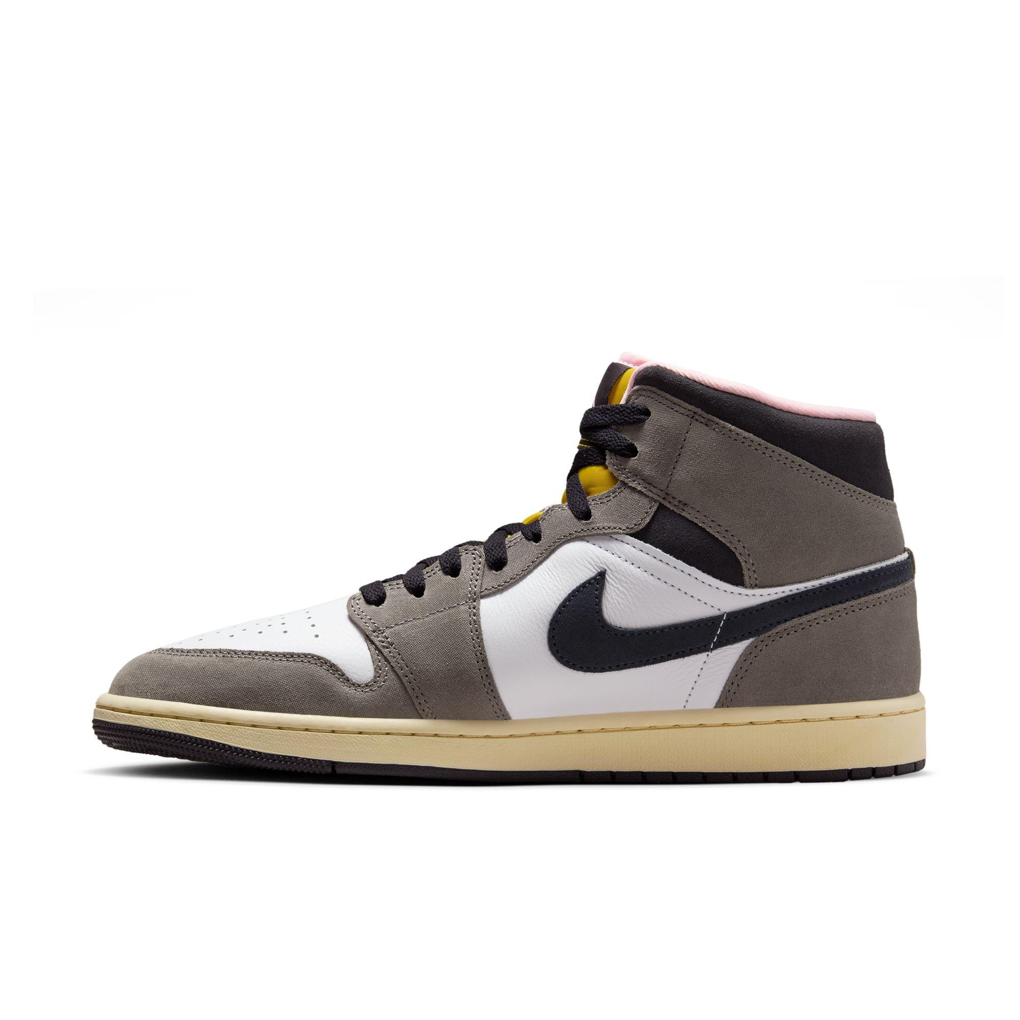 Jordan 1 Mid SE "White/Oil Grey/Cave Stone/Dark Sulfur" Men's Shoe - WHITE/GREY Thumbnail View 4