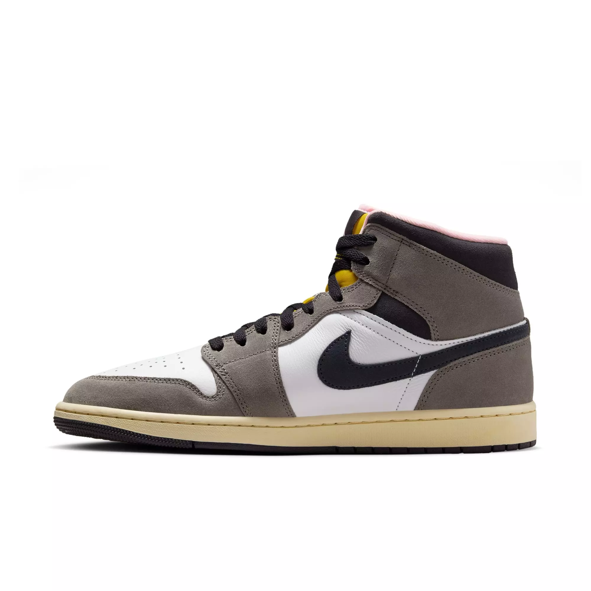 Jordan 1 Mid SE "White/Oil Grey/Cave Stone/Dark Sulfur" Men's Shoe - WHITE/GREY