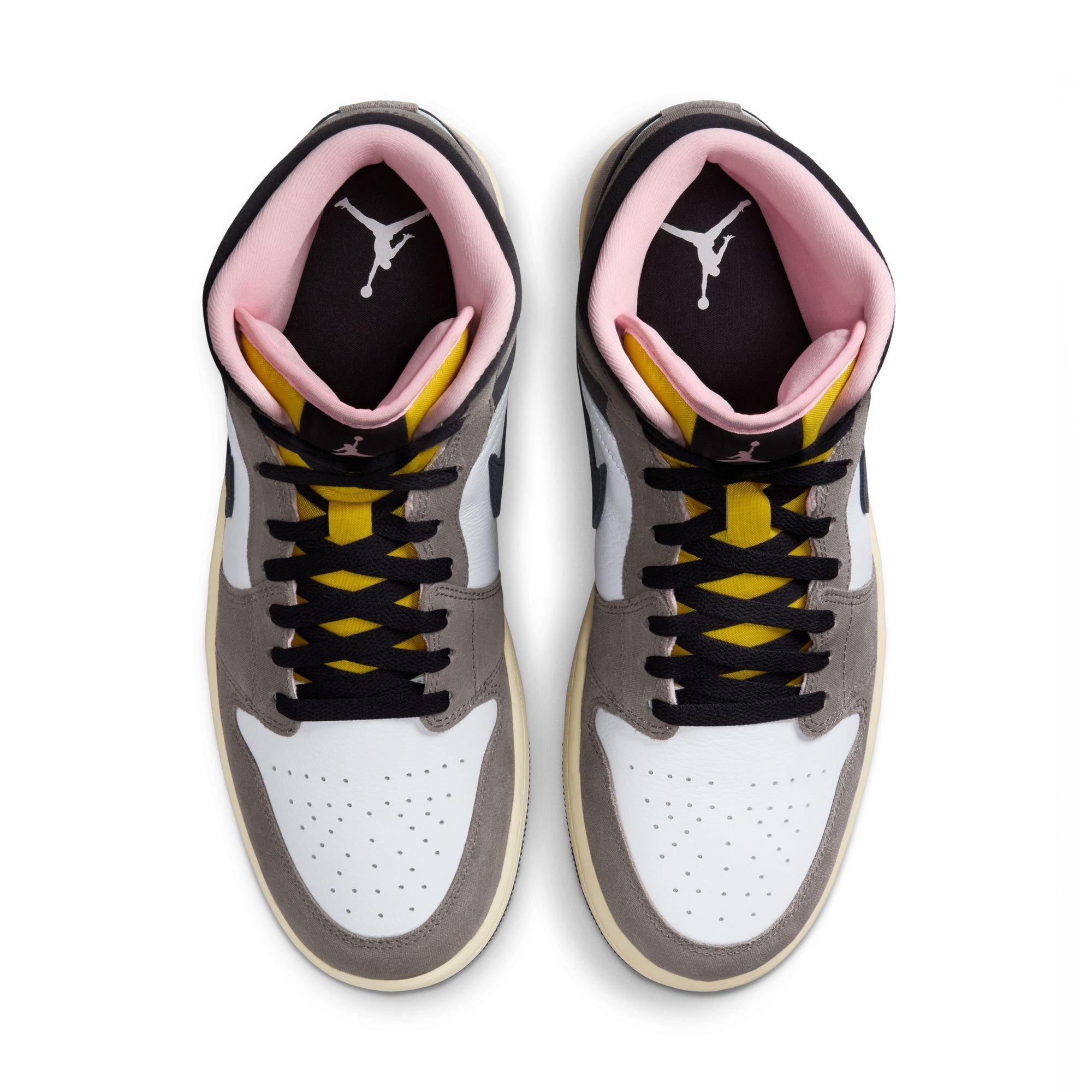 Jordan 1 Mid SE "White/Oil Grey/Cave Stone/Dark Sulfur" Men's Shoe - WHITE/GREY Thumbnail View 6