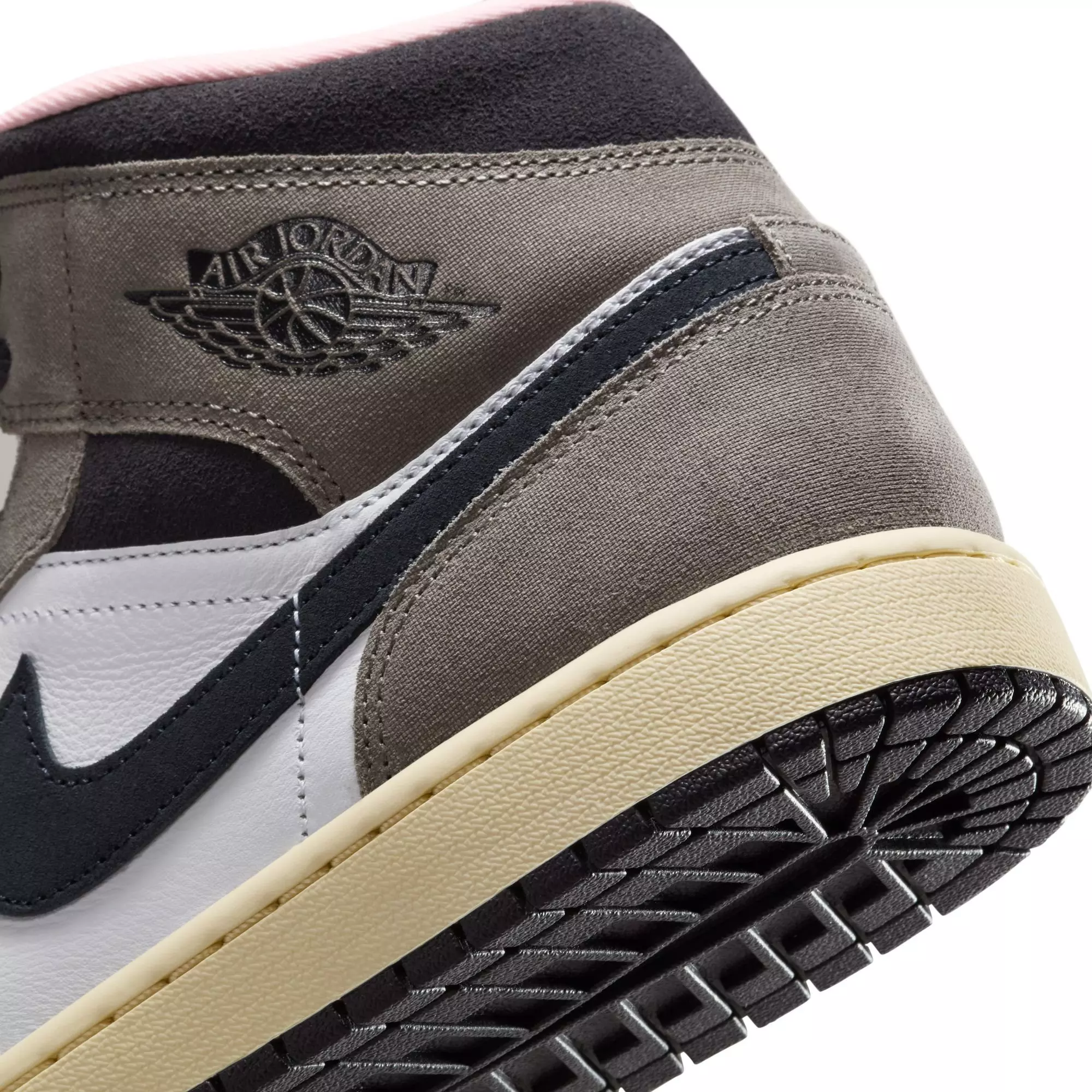 Jordan 1 Mid SE "White/Oil Grey/Cave Stone/Dark Sulfur" Men's Shoe - WHITE/GREY