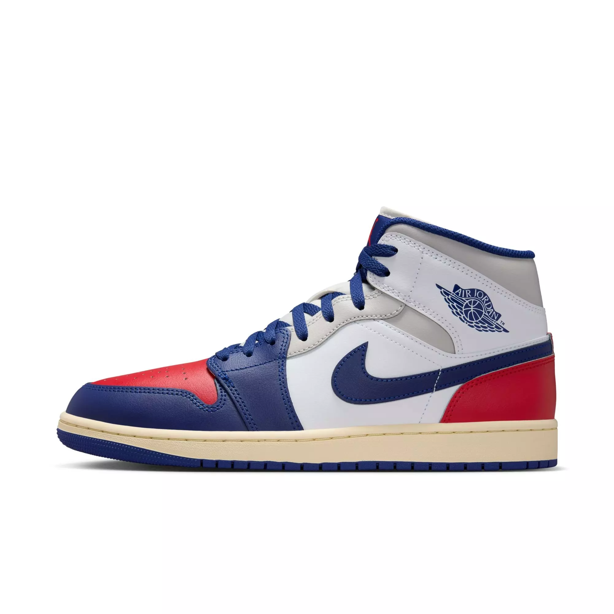 Jordan 1 Mid "White/Deep Royal Blue/University Red" Men's Shoe - WHITE/RED/BLUE