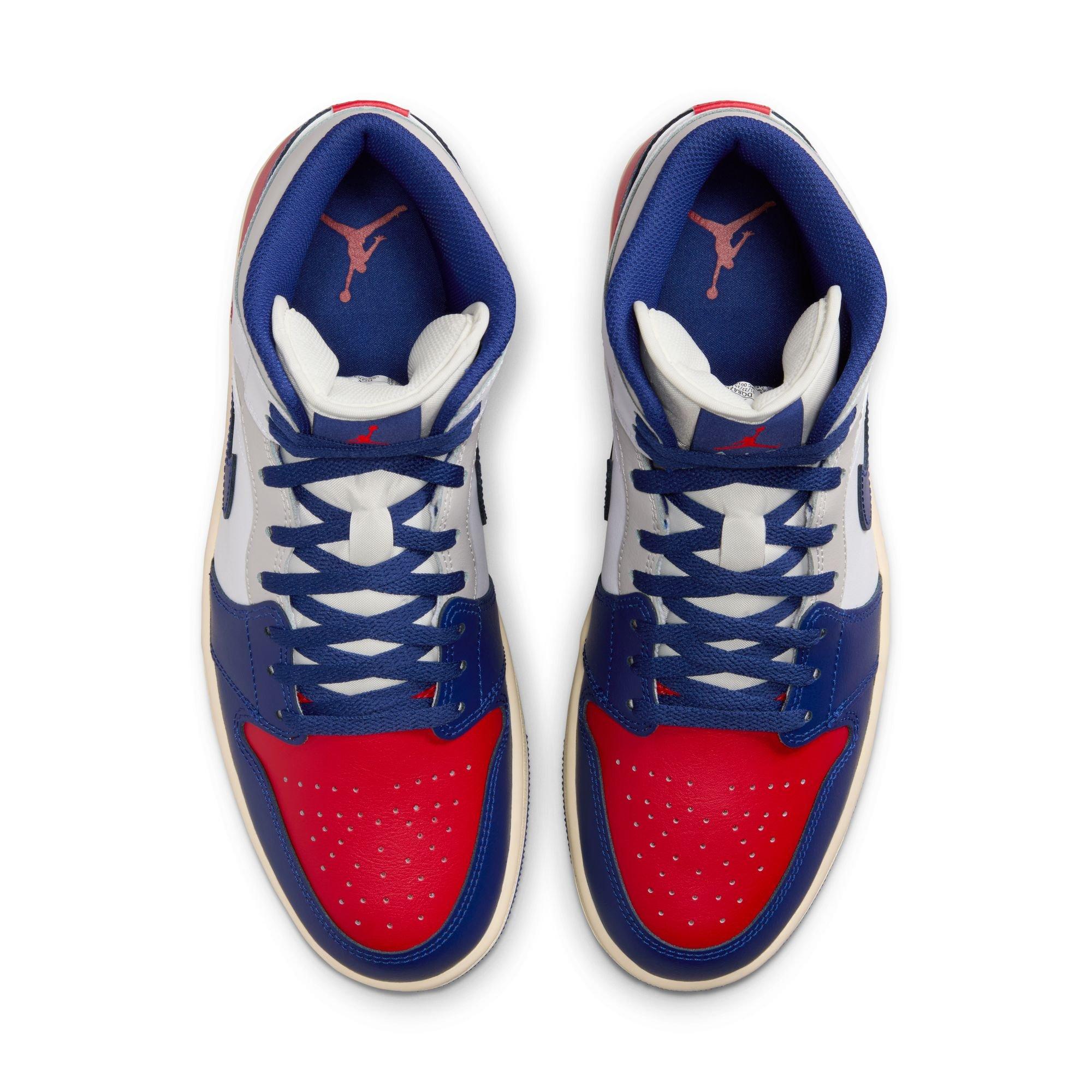 Jordan 1 Mid "White/Deep Royal Blue/University Red" Men's Shoe - WHITE/RED/BLUE Thumbnail View 6