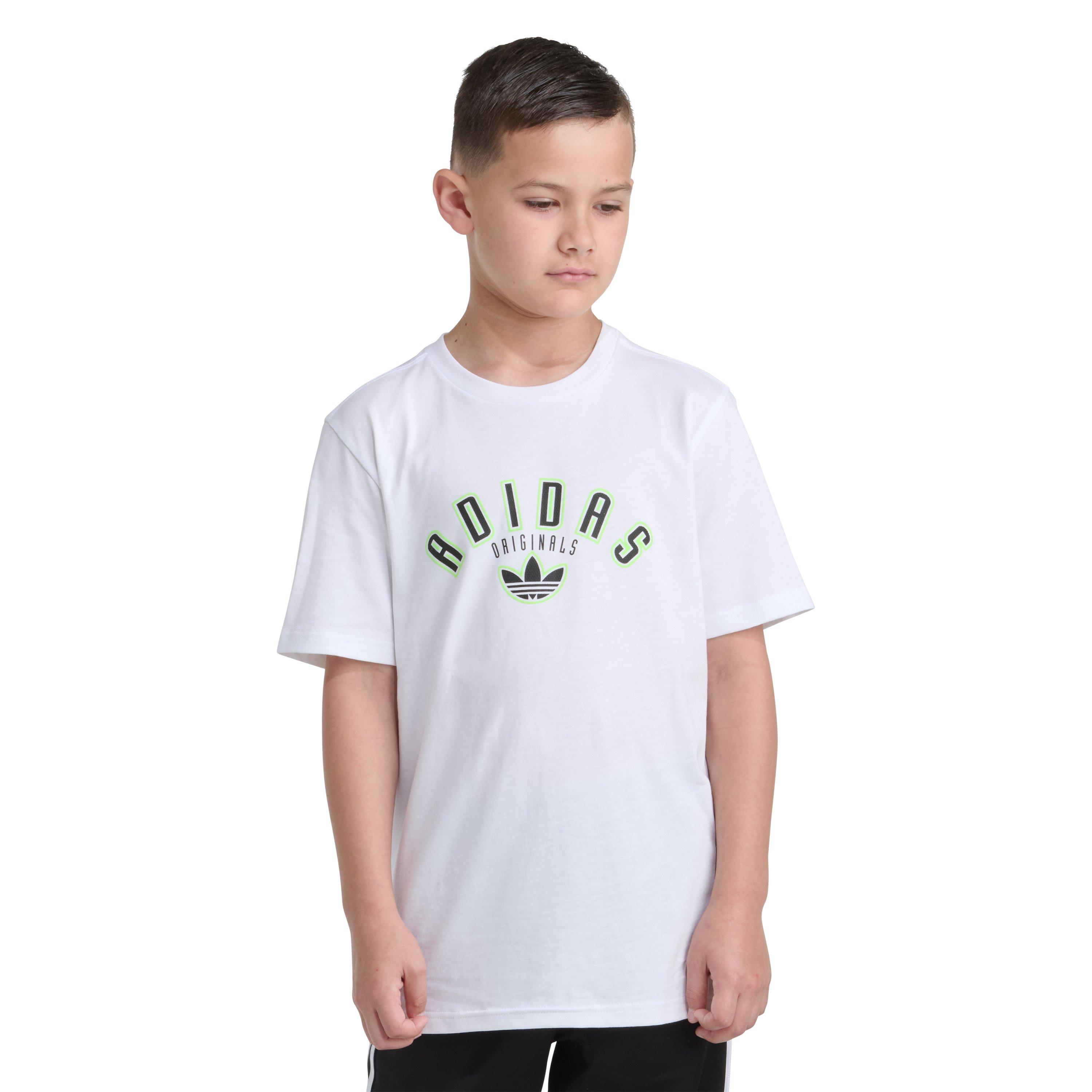 adidas Big Kids' Logo Graphic Cotton Tee - White/Green