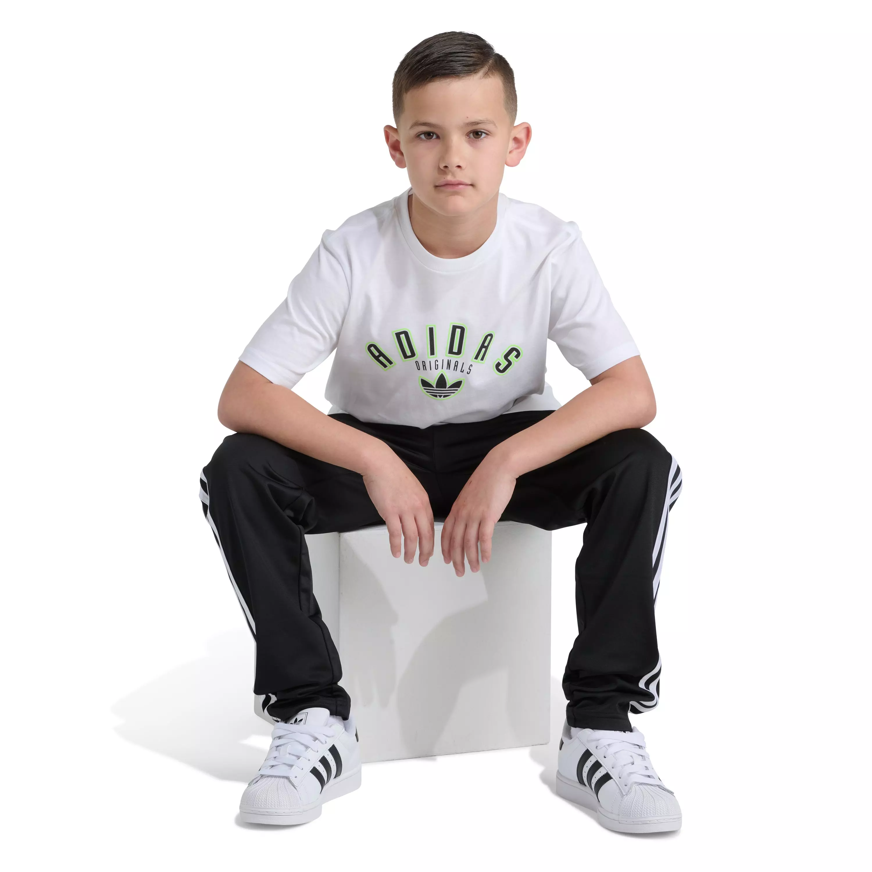 adidas Big Kids' Logo Play Tee - White/Green - WHITE/GREEN
