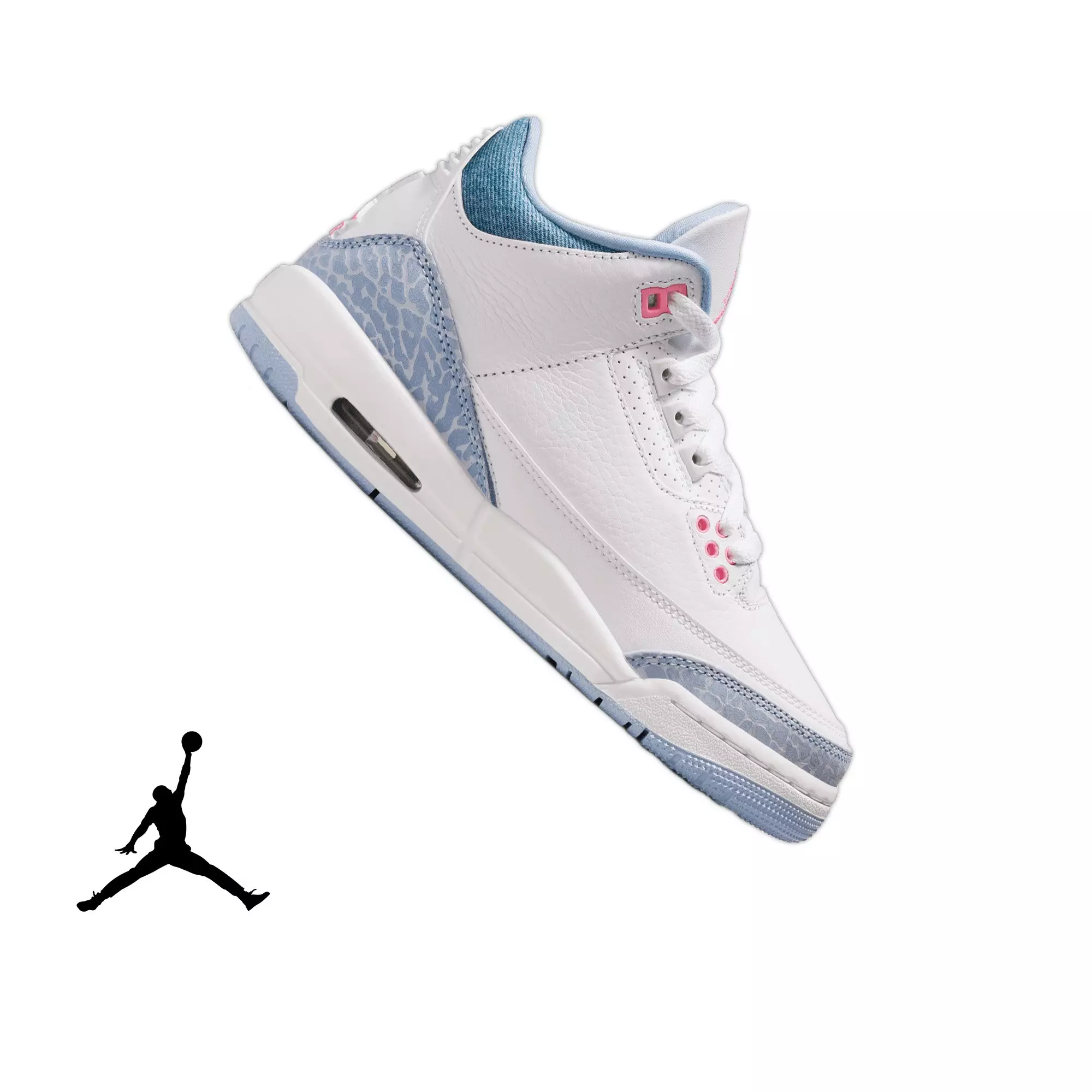 Jordan 3 Retro "Colbalt Bliss" Grade School Girls' Shoe - WHITE/PINK GLOW/COBALT BLISS