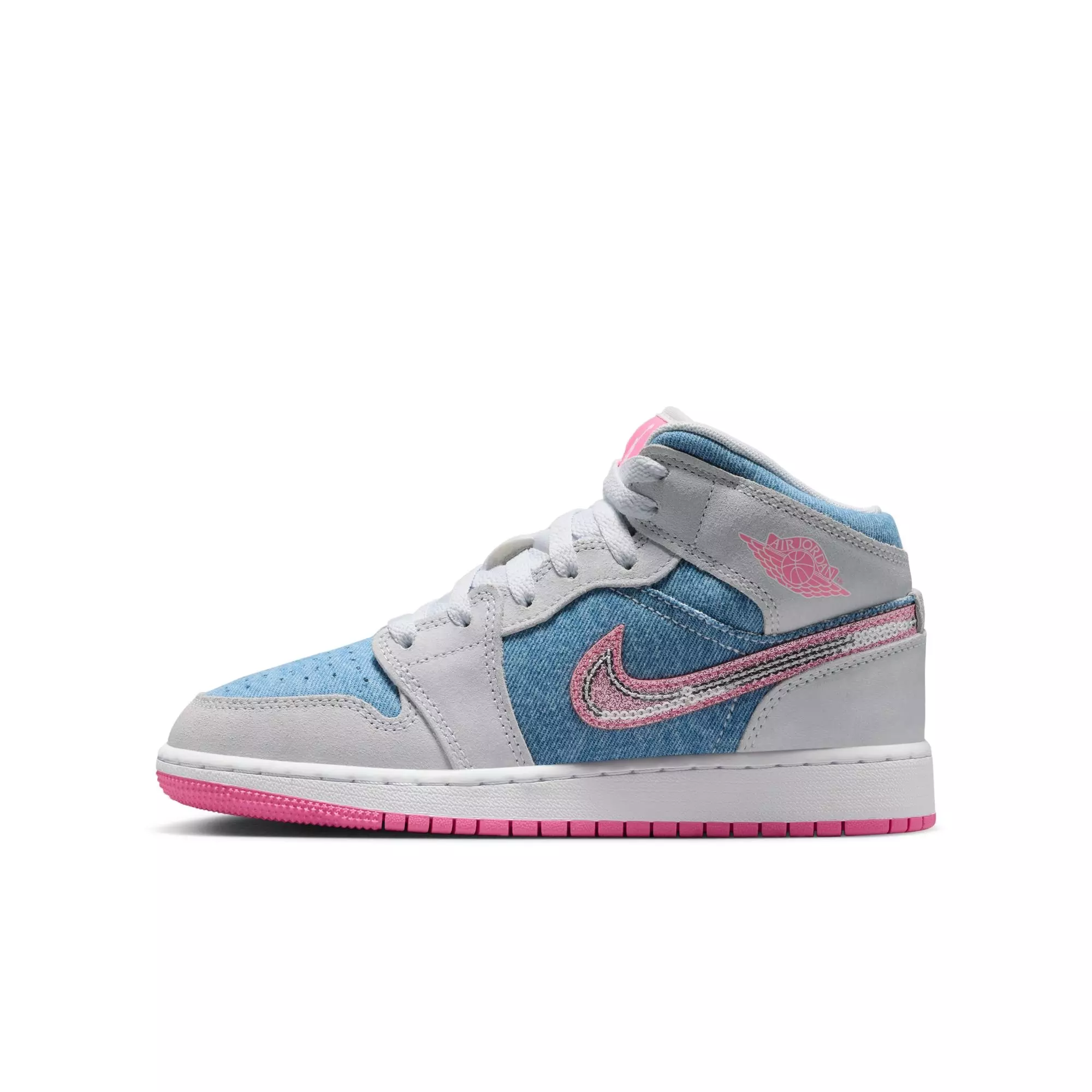 Jordan 1 Mid SE "Cobalt Bliss/Pink Glow/White" Grade School Girls' Shoe - BLUE/PINK