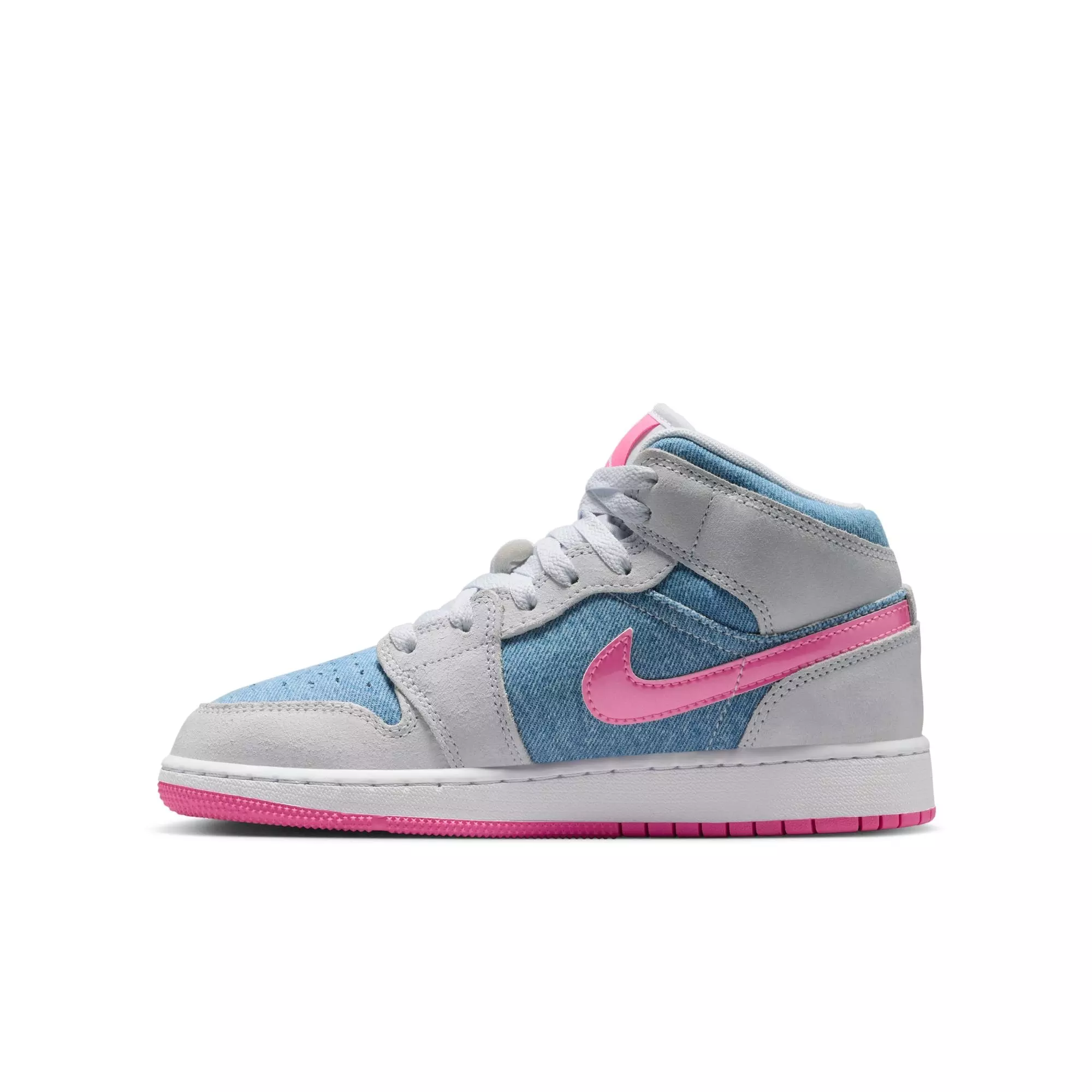 Jordan 1 Mid SE "Cobalt Bliss/Pink Glow/White" Grade School Girls' Shoe - BLUE/PINK